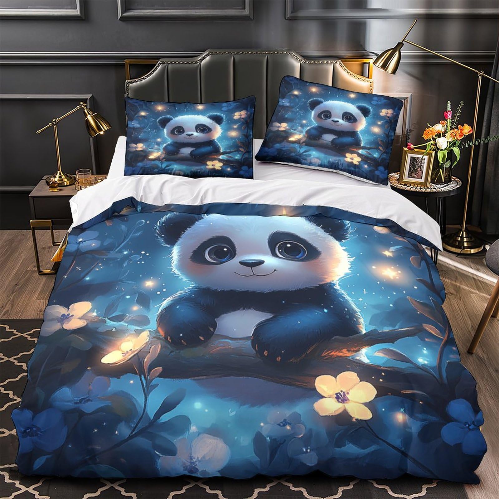 Parure de lit panda 3D pour chambre d'ado ambiance cocooning avec housse de couette respirante douce