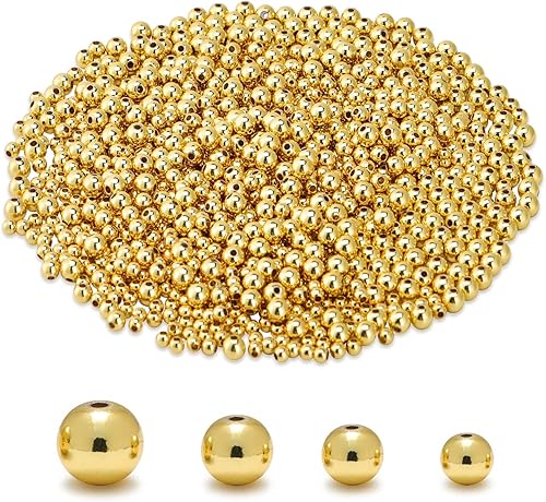 CNONE 310 cuentas espaciadoras rellenas de oro de 18 quilates para hacer pulseras de joyería, cuentas redondas, cuentas rellenas de oro de bola