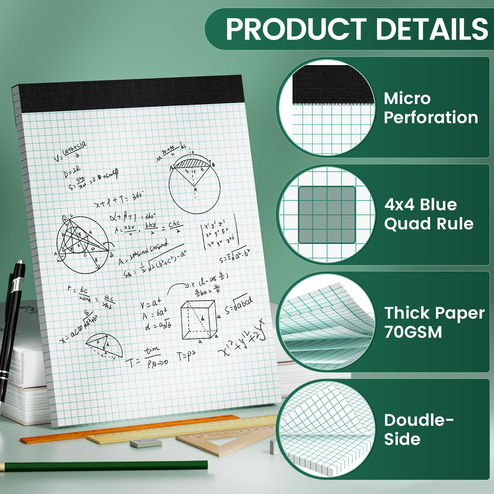 Snapklik.com : Graph Paper 8.5 X 11, 3 Pack, 4x4 Quad Ruled, Grid Paper ...