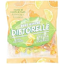 Dietorelle – Caramelle Dure Vegan Arancia e Limone, Caramelline Frutta Agrumi, Senza Zucchero, Senza Glutine, con Dolcificante Naturale – 70 gr