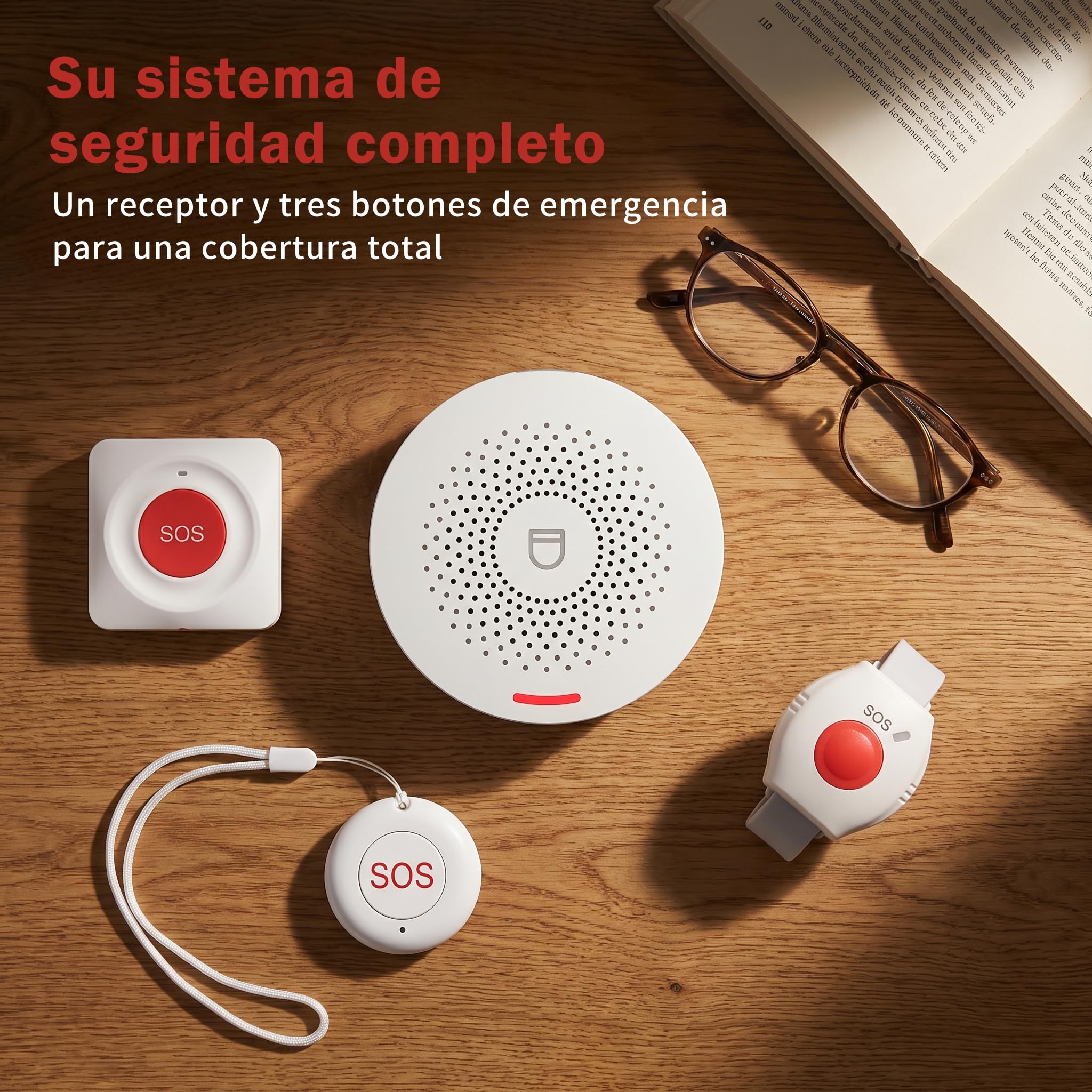 Pulsera con Botón de Emergencia para Ancianos con WiFi, Avisador Personas Mayores sin Suscripción, IP55 Impermeable, Alarma 85 dB, Notificaciones por App y Volumen Ajustable (Kit de 4)