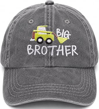 Kids Embroidered Baseball Cap Big Brother Sister Excavator Shark Hats Vintage Cotton Hats for Boys Girls Age 3-8