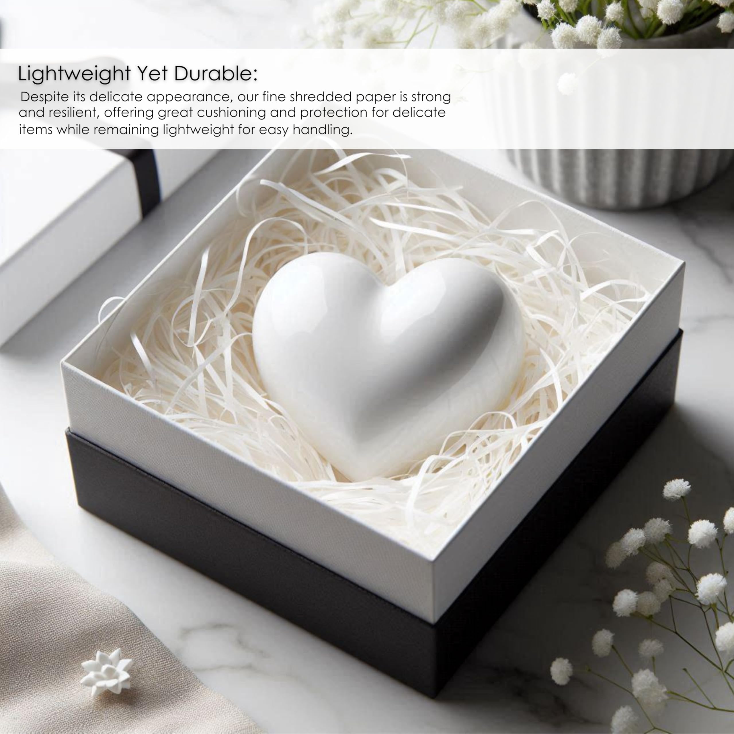 500g White Fine Shredded Paper Filler Eco-Friendly Kraft Packaging Material for Gift Boxes, Hampers & Shipping | Decorative & Protective Crinkle Cut Paper for All Occasions - Image 2