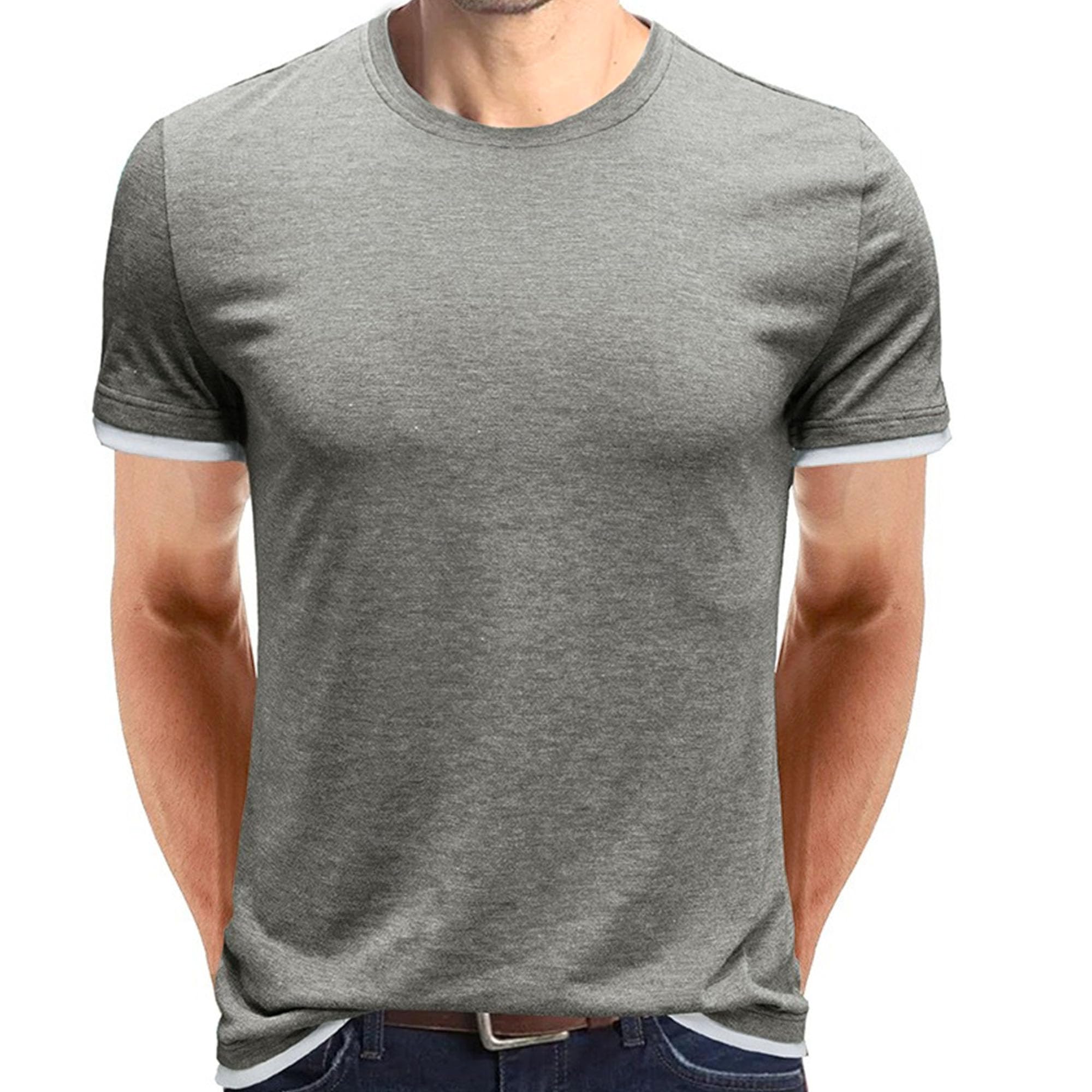 Men Loose Round Collar Training T-Shirt Classic Fitted Sport Shirts for Sport Exercise Summer Casual Tee Pullovers (Grey,Medium)