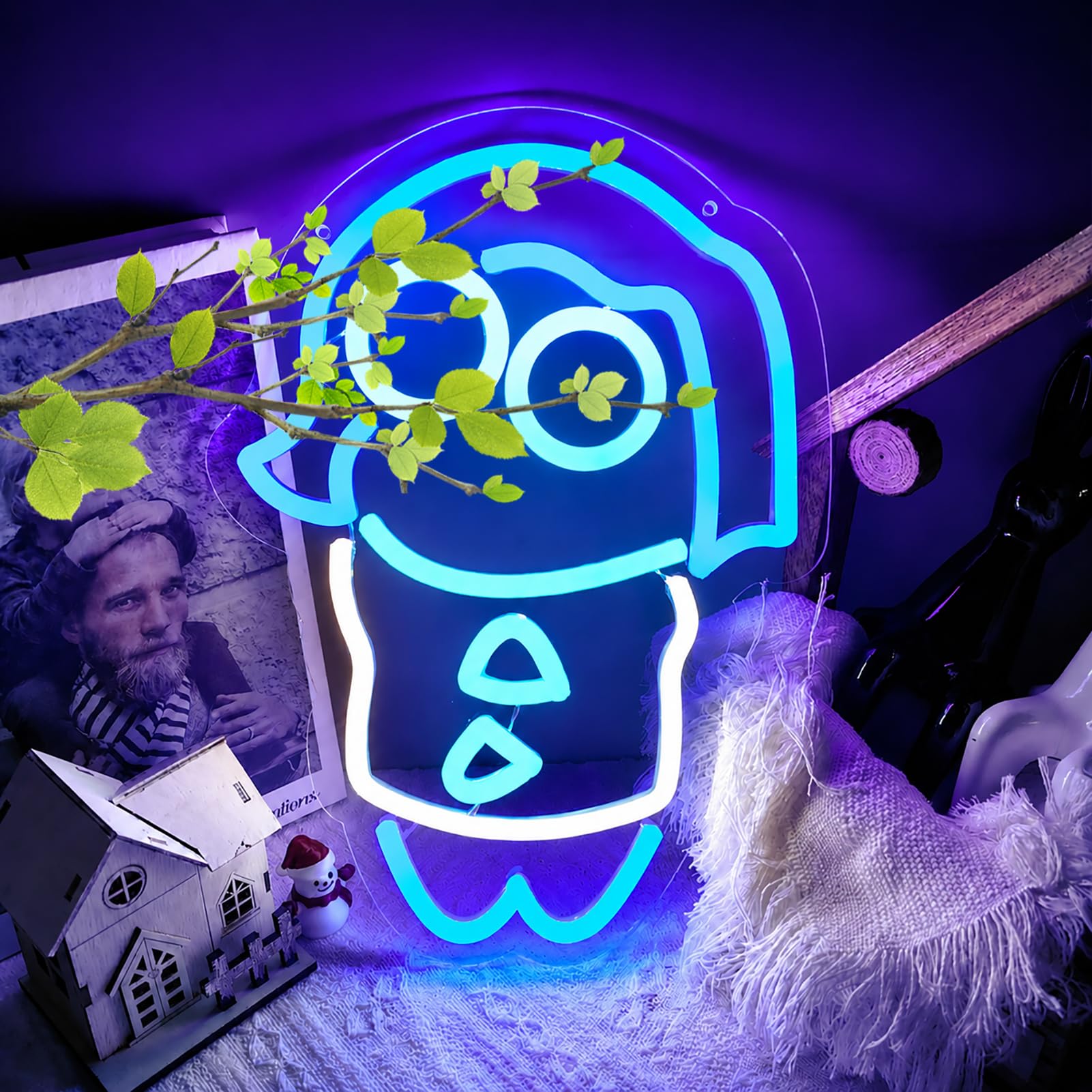 Cute Cartoon Neon Sign Dimmable Blue Girl LED Light Sign for Wall Decor, Aesthetic Sad Gaming Night Light for Bedroom Game Room Birthday Playroom Gift for Kids