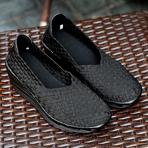 Miniatura 4 de Touchmosees - Sandalias de cuña con plataforma para mujer, con tejido y estilo Mary Jane, bombas cómodas para caminar