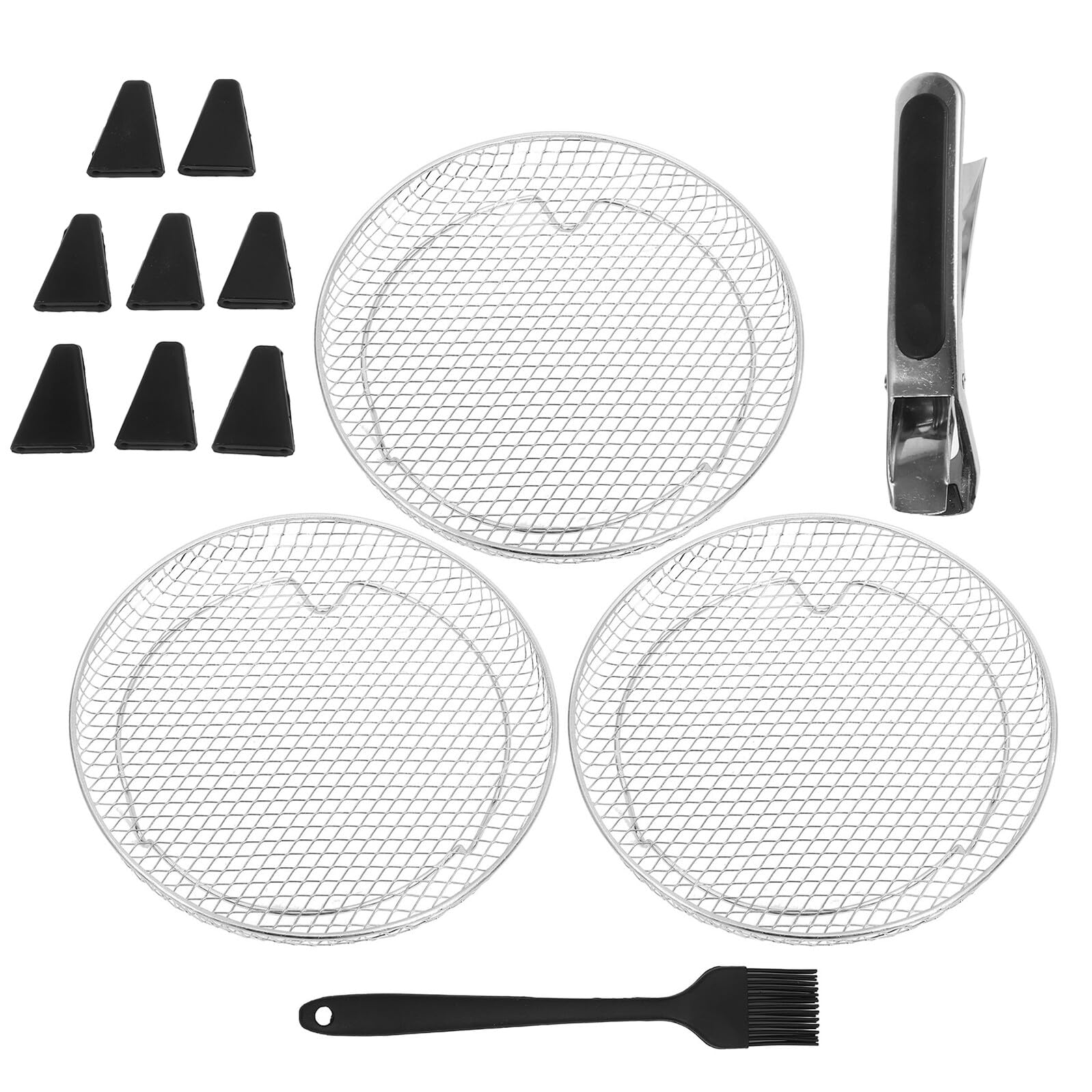 Rejilla Apilable para Freidora de Aire de Acero Inoxidable Soporte Deshidratador de 3 Niveles con 8 Patas Clip y Pincel para Hornear Bandeja Multifuncional para Cocinar