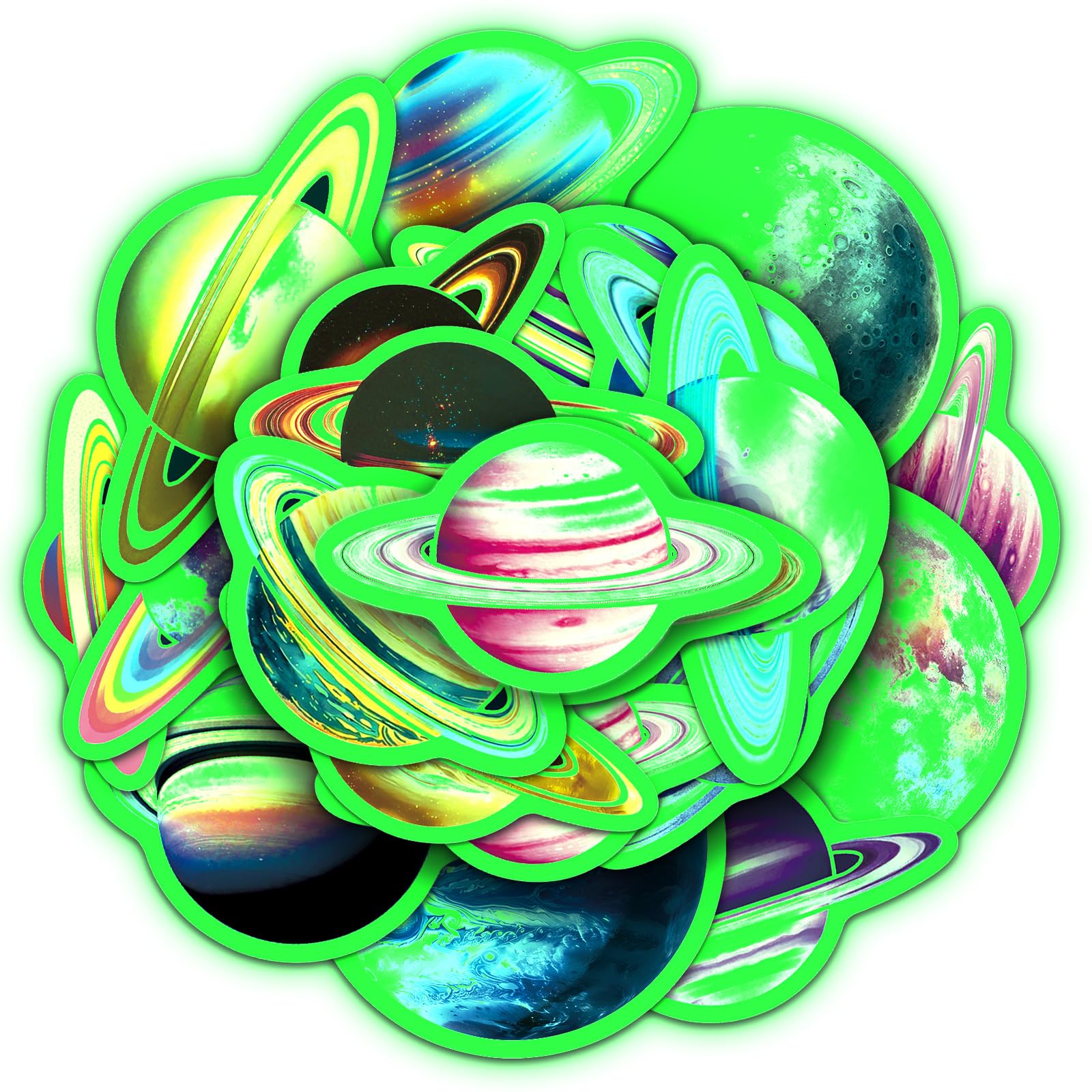 Glow in The Dark Planets Stickers 20 Pcs Vinyl Funny Cool Luminous Starry Sky Stickers for Kindle Water Bottle Laptop Skateboard Bumper Luggage,Waterproof Trendy Fluorescent Sticker for Teens Girls