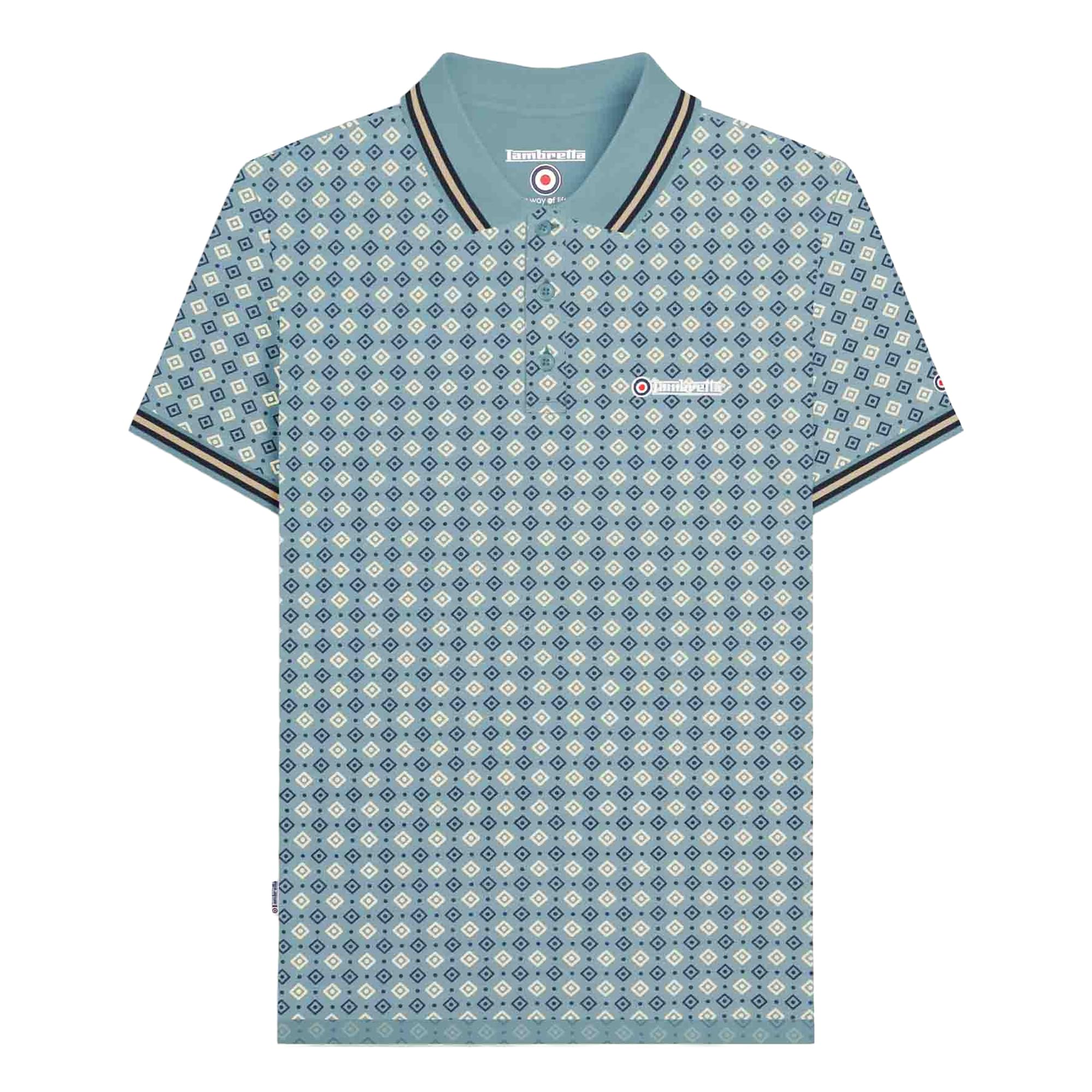 Lambretta Mens Geometric Allover Print Polo Shirt - Smoke Blue - L
