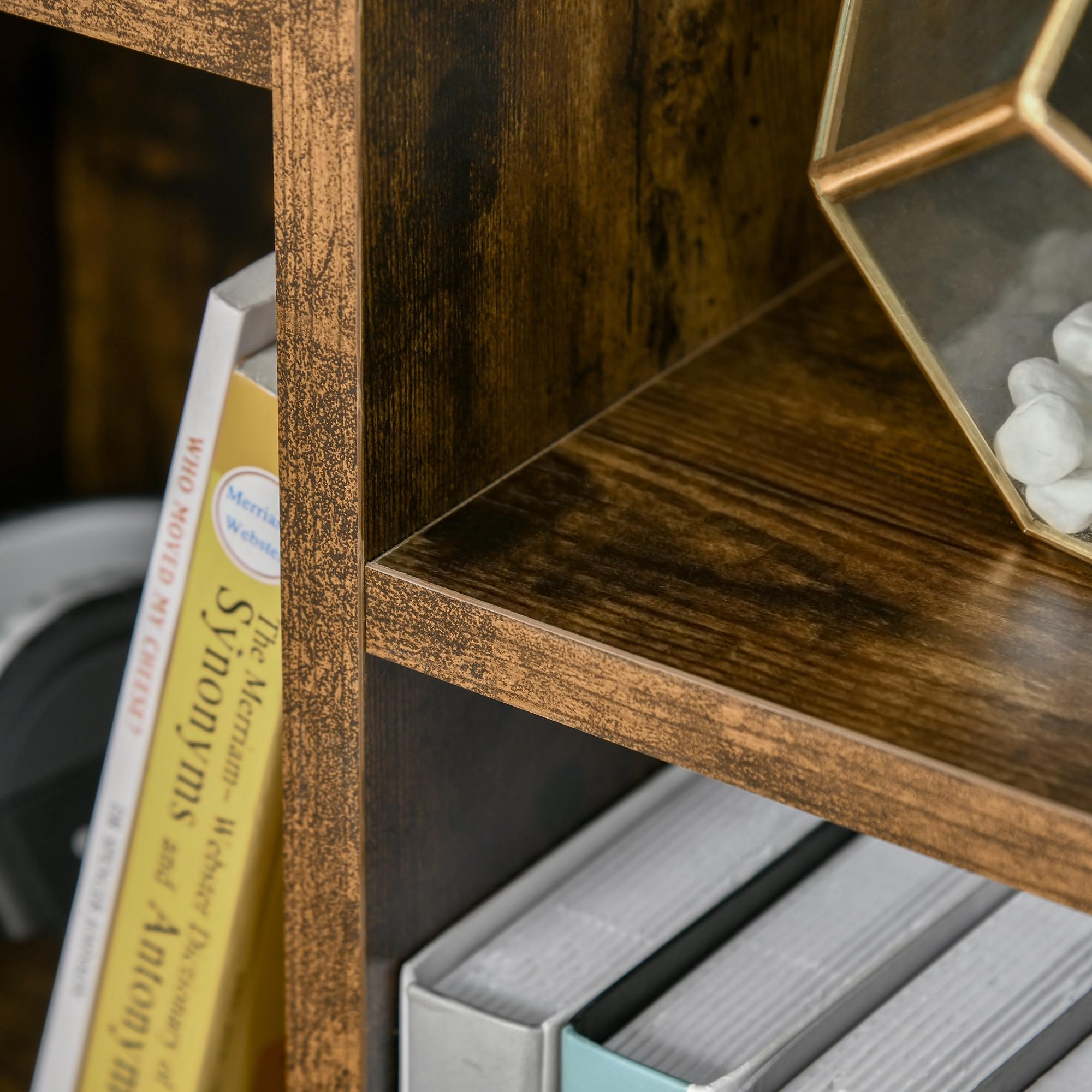 HOMCOM Estantería para Libros Librería de Madera con 7 Compartimentos de Almacenaje Plantas Archivos para Sala de Estar Dormitorio Oficina 50x24x106 cm Marrón Rústico