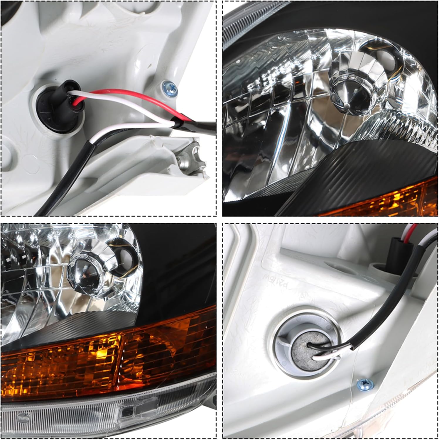 WFLNHB Headlights Assembly Replacement for Toyota Yaris Sedan 2007-2011 Projector Headlights Headlamps with Amber Corner Driver and Passenger Side (Black Housing)