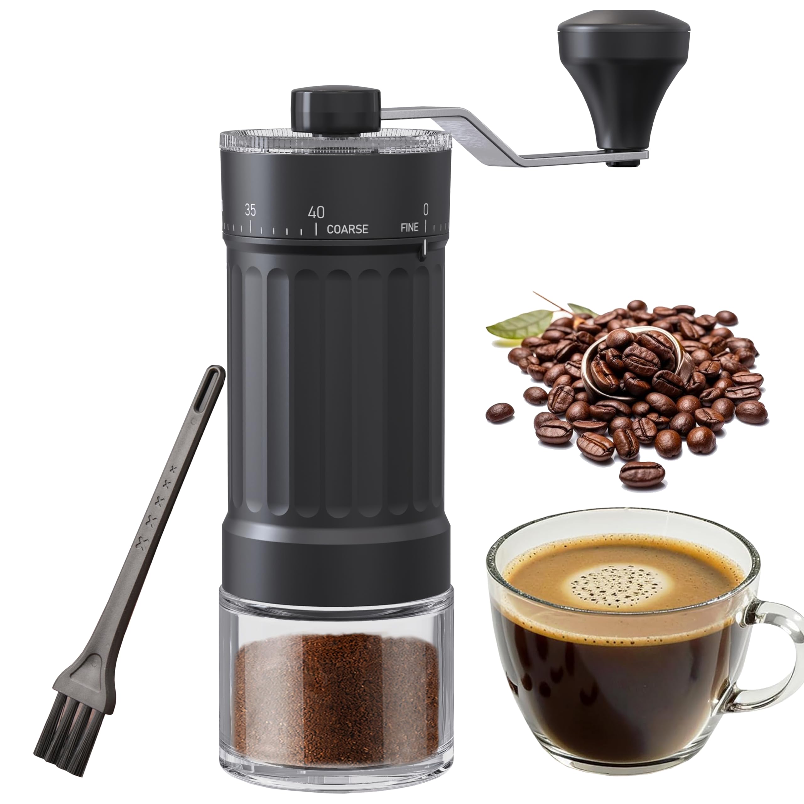 Portátil Molino de Café Manual con 40 niveles Externo y Ajustable, Molino Cónico de Cerámica con Capacidad de 30g y Desmontable Manivela para Viaje, Camping, Oficina, Hogar