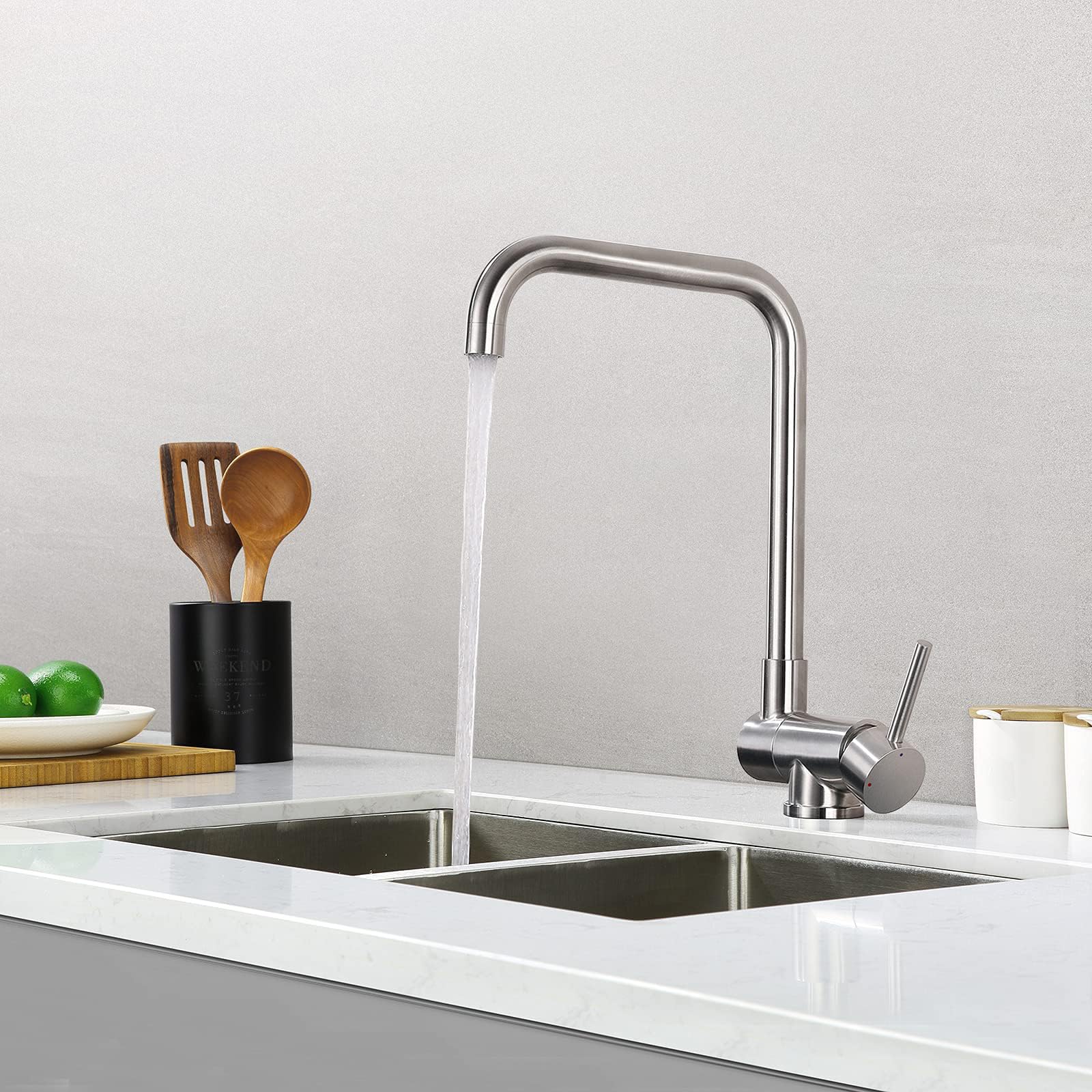 Lonheo Mitigeur Cuisine Rabattable Pivotant à 360°, Robinet Cuisine avec Poignée Pliable Contre Fenêtre, Robinet Mitigeur Evier Acier Inox 304 à Eau Chaude et Froide pour Cuisine