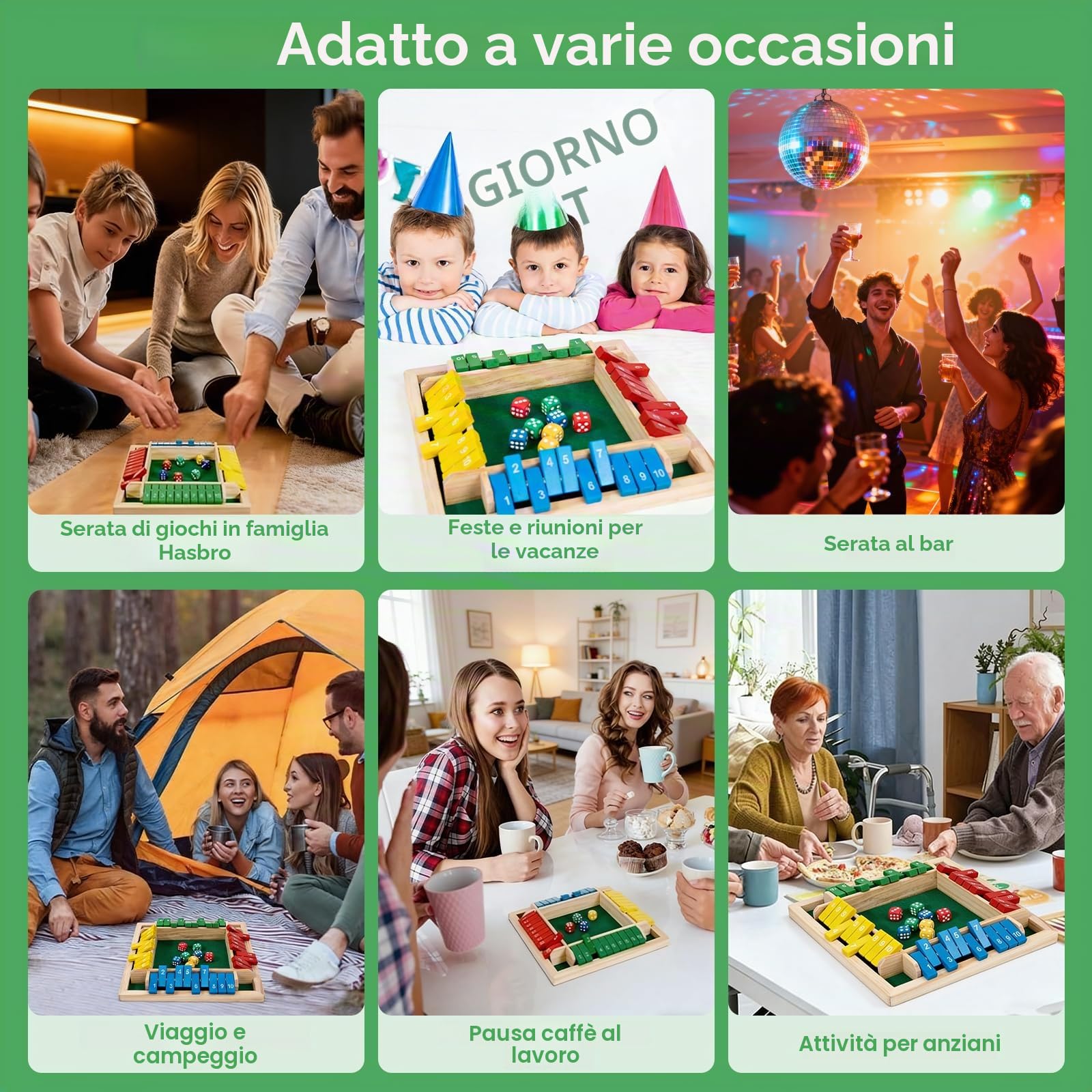 Shut The Box, Gioco da Tavolo in Legno con Dadi, Giochi in Legno di Società per Bambini e Adulti, Matematici Giochi da Tavolo Adulti per 1-4 Giocatori, Classico Mastermind Gioco per Famiglia