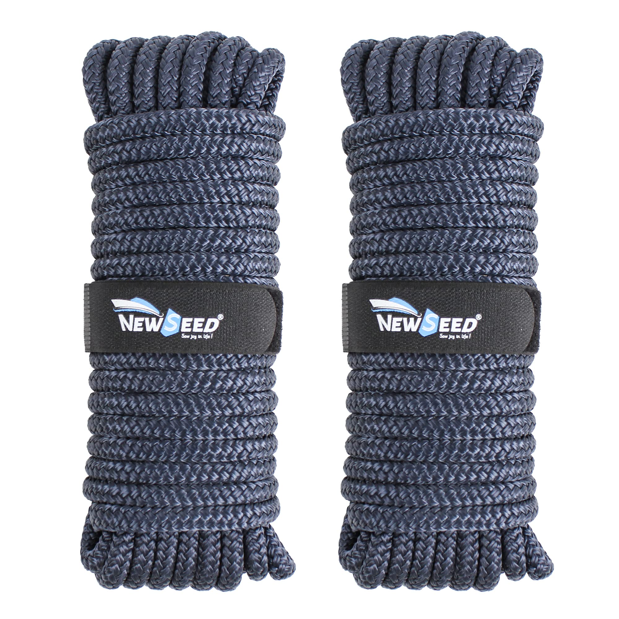 MALZE-NEWSEED Dock Lines Nylon Double Braided 2 Pack 25'&35' with 12" and 15" Eyelets [3/8"┆1/2"┆5/8"] Diameter Boat Accessories - Marine Rope Dock Lines for Boats (Navy Blue, 35'-3/8") — image 1