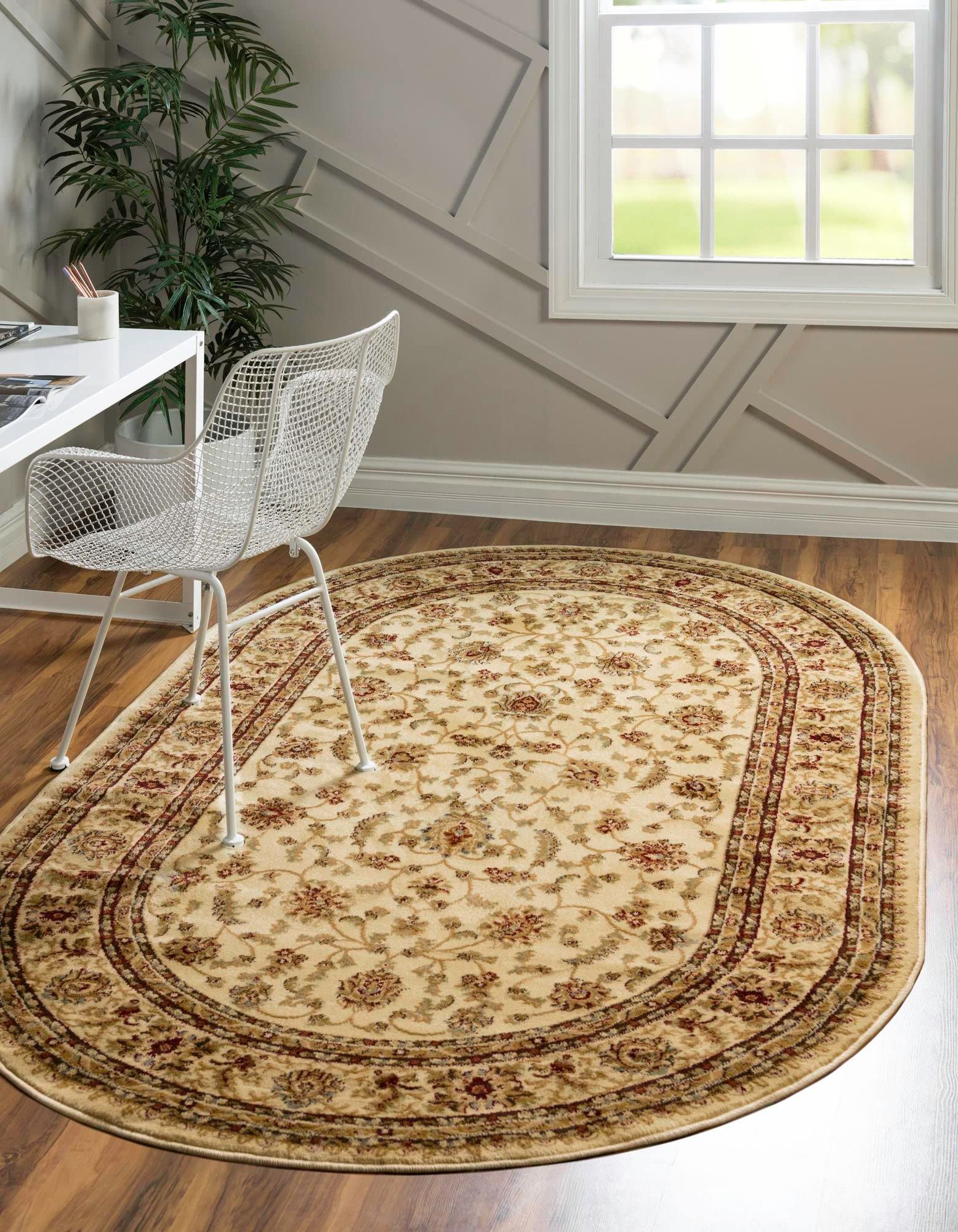 Rugs.com Aditi Collection Rug – 4' x 6' Oval Cream Low Rug Perfect for Living Rooms, Large Dining Rooms, Open Floorplans