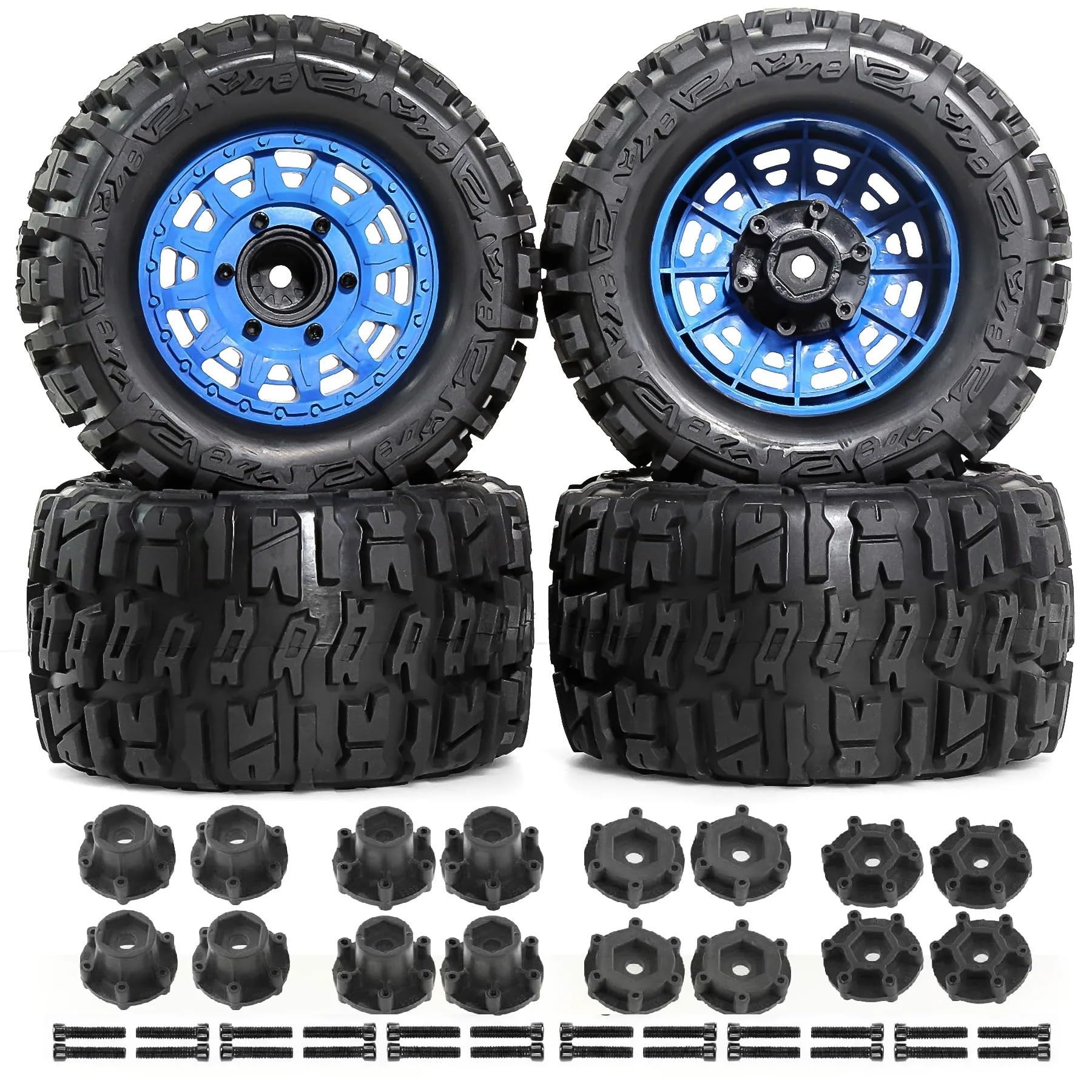 For 1/10 RC OD 127mm neumáticos y Ruedas de camión Monstruo 12mm 14mm Hex Compatible con Escala 1:10 Todoterreno camión Coche 4x4(4pcs Blue)
