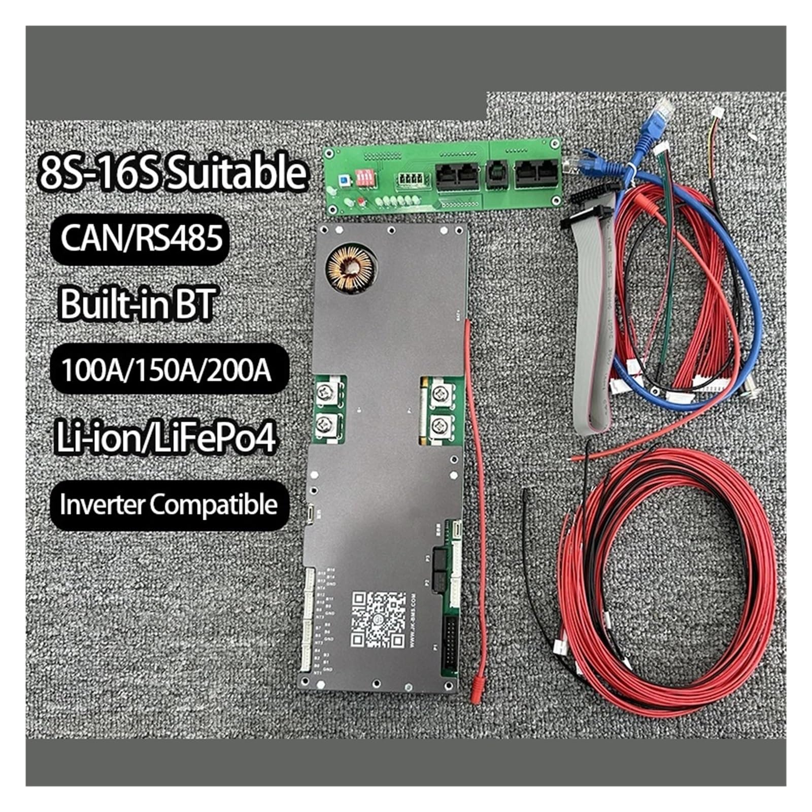 24V 48V 8S-16S 100A 150A 200A Inverter 1A 2A Active Balance 10S 11S 12S 13S 14S 15S LiPo LiFePo4(JK-PB2A16S15P)