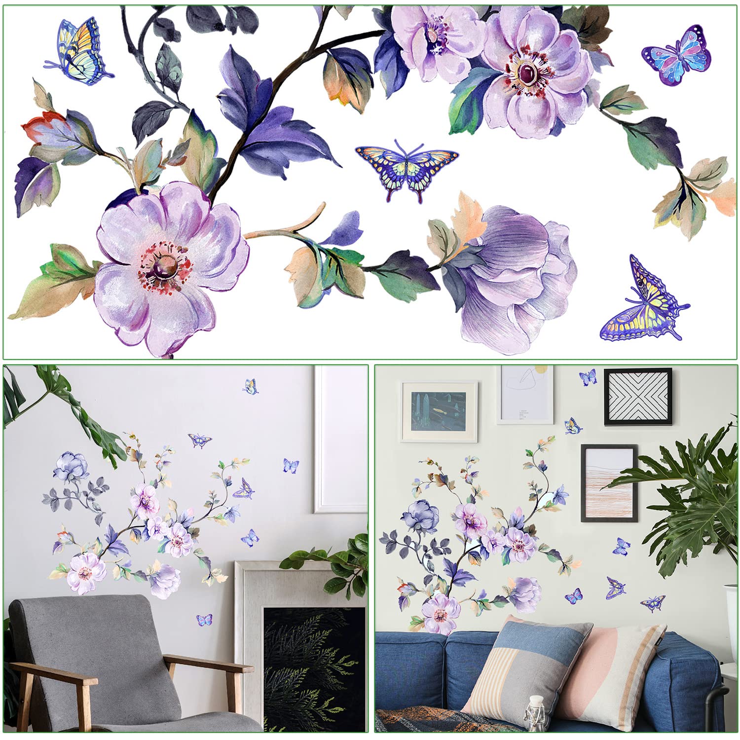 Romantico acquerello floreale decalcomania da parete bouquet viola adesivo da parete fai da te rimovibile Peel and Stick fiore arte murale per soggiorno camera da letto comodino ingresso studio