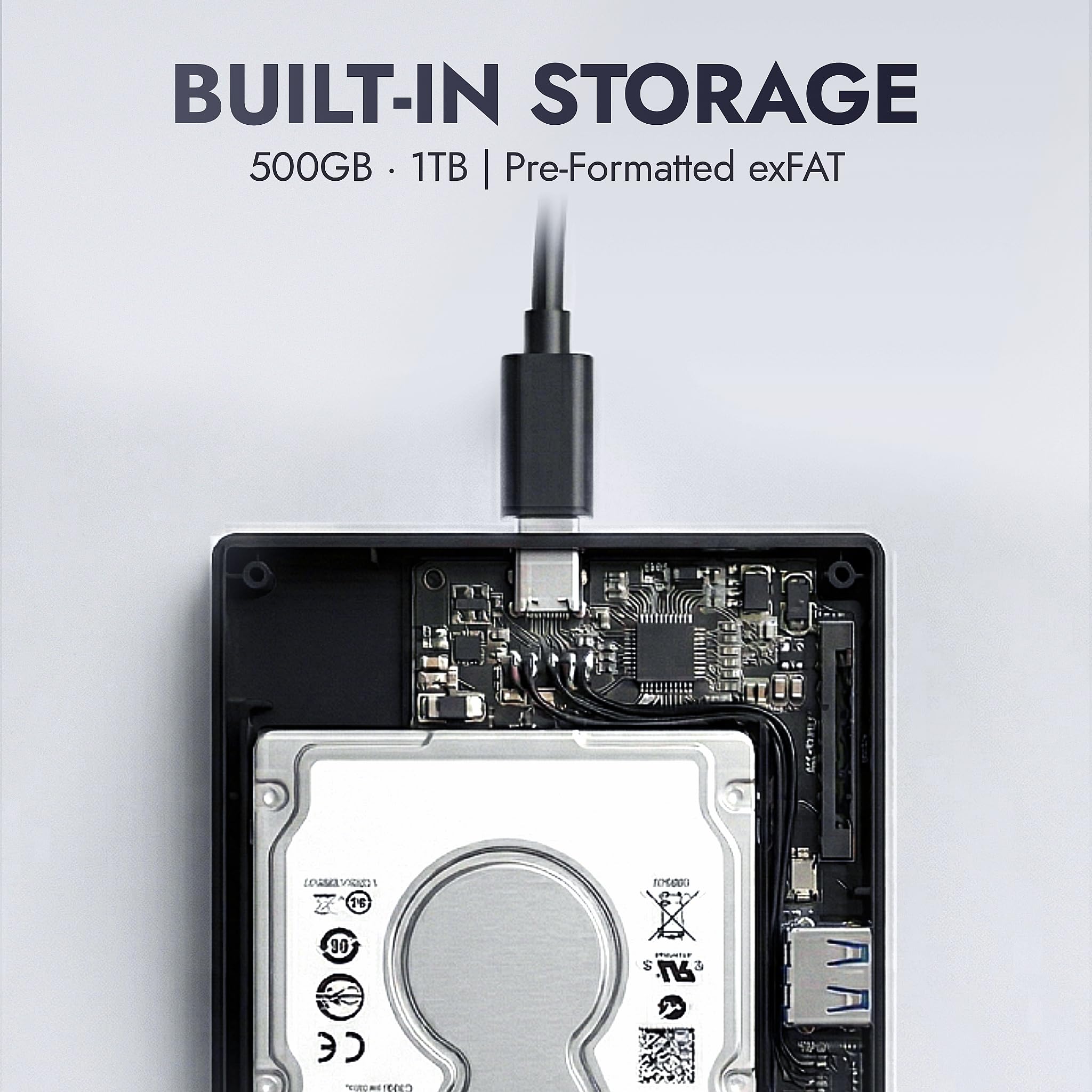 ModusTech Nexus - Disco duro externo portátil de 1 TB con estación de acoplamiento integrada, concentrador USB 3.1 5 en 1, USB 3.1 de 10 Gbps, SD y MicroSD, alimentado por bus, compatible con MacBook