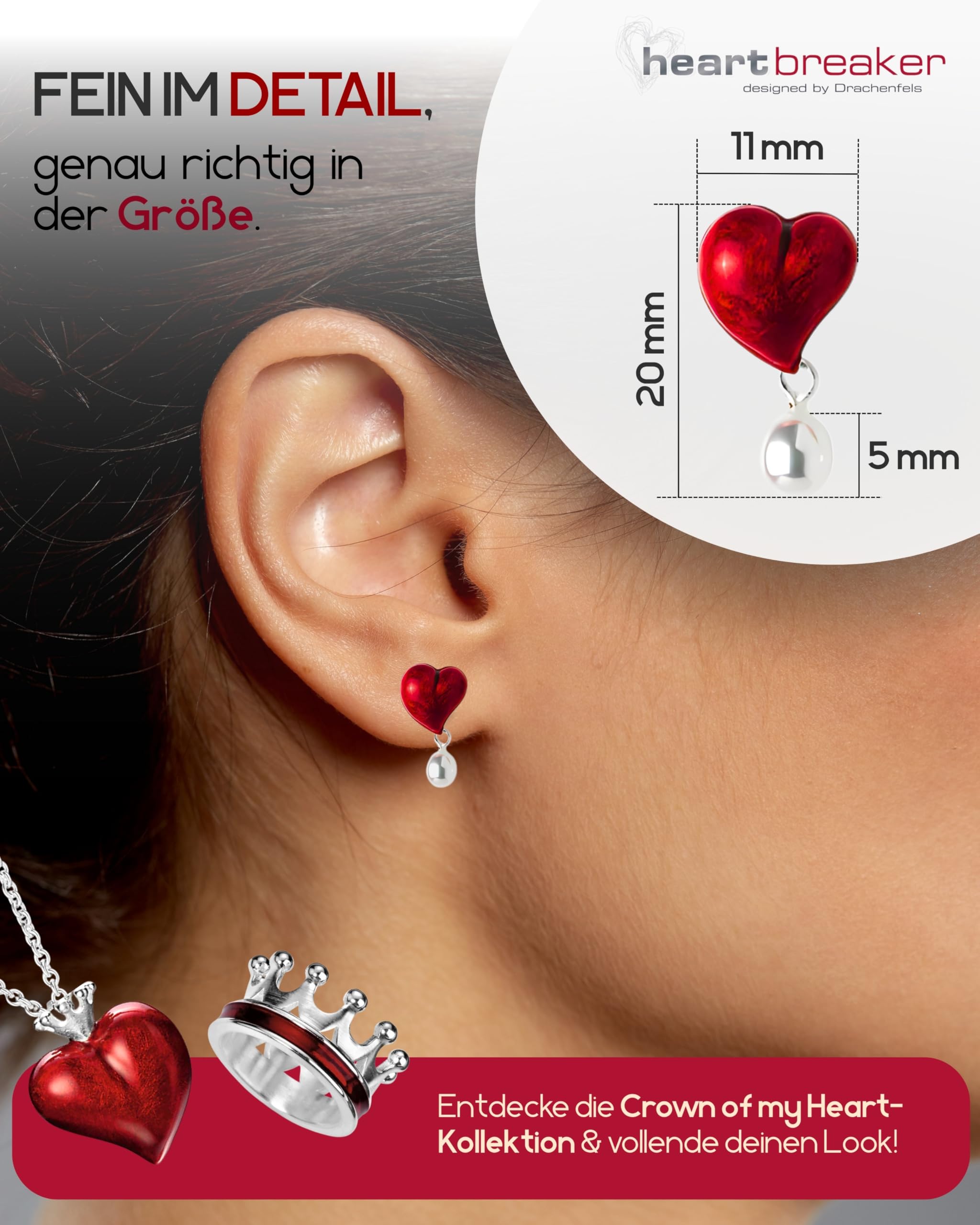 Heartbreaker "Crown of my Heart" Ohrringe Herz I Edler Schmuck aus 925 Sterling Silber & Süßwasserperle I Nickelfreie Ohrstecker inkl. Verpackung I In Goldschmiedequalität gefertigt I LD LP 24 RM