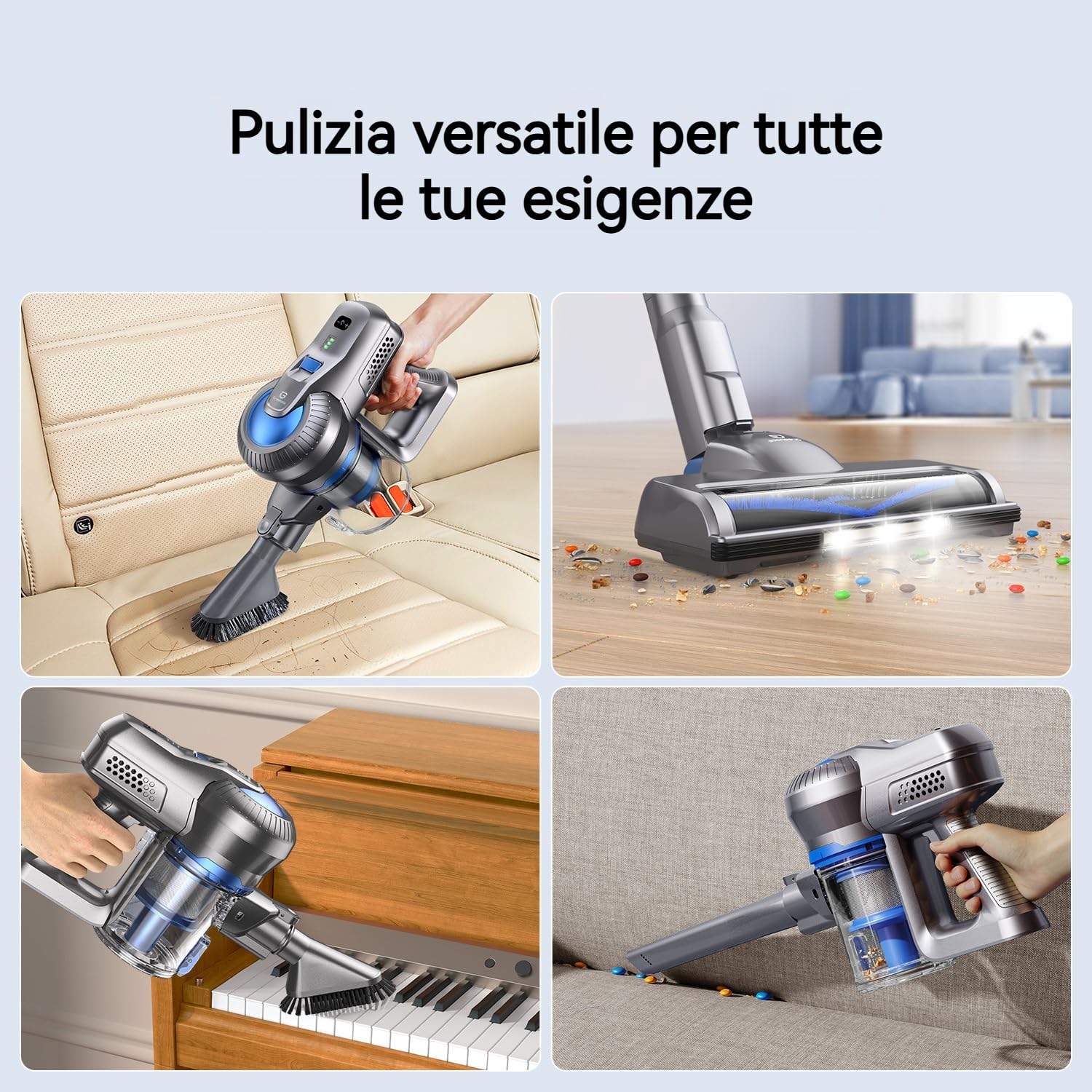 Greenote Aspirapolvere Senza Fili, 22kpa Scopa Elettrica Senza Fili Potente con Motore Brushless, 30Min Batteria Rimovibile Aspirapolvere senza Sacco Leggero per Pavimenti/Tappeti/Casa