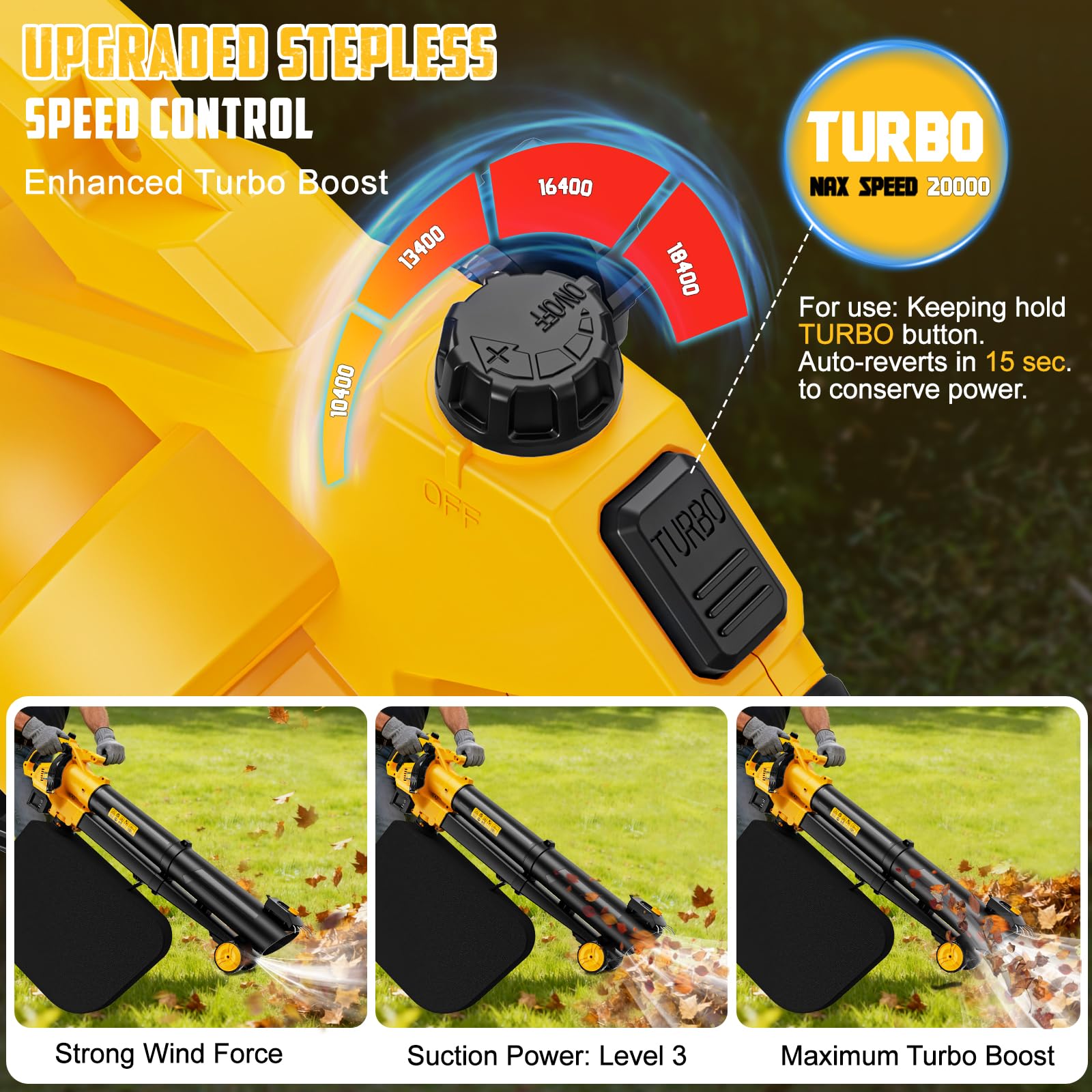 Aspiradora de hojas 3 en 1 inalámbrica con bolsa compatible con batería Dewalt de 20 V, trituradora de hojas eléctrica mejorada y aspiradora de hojas con bolsa de 45 L/12 galones, sopladores de hojas