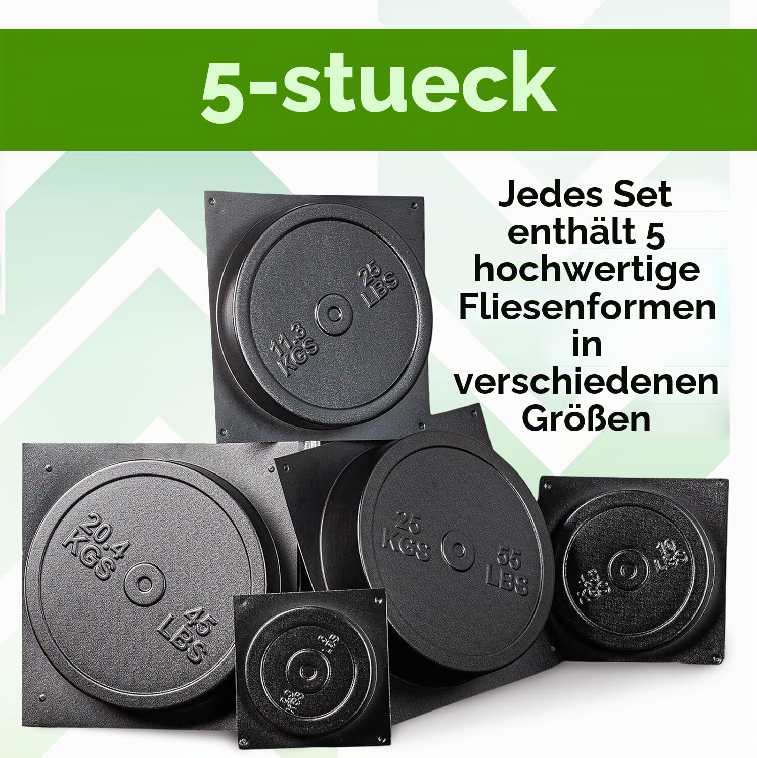 BETONEX Beton-Hantelscheiben, Kunststoff, ABS, 2 mm, olympische Betongewichtsformen, Zementgewichtsform, DIY, Hantelscheiben, Betonplatten, Langhantelscheiben, 5 Stück