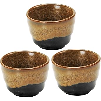 Mino Ware 408-38-41E3 Guinomi Ochoko Cup Set of 3, Tenmoku Diameter Approx. 2.2 x Height 1.5 inches 5.5 x 3.7 cm, Japanese Sake, Boar Mouth, Made in Japan