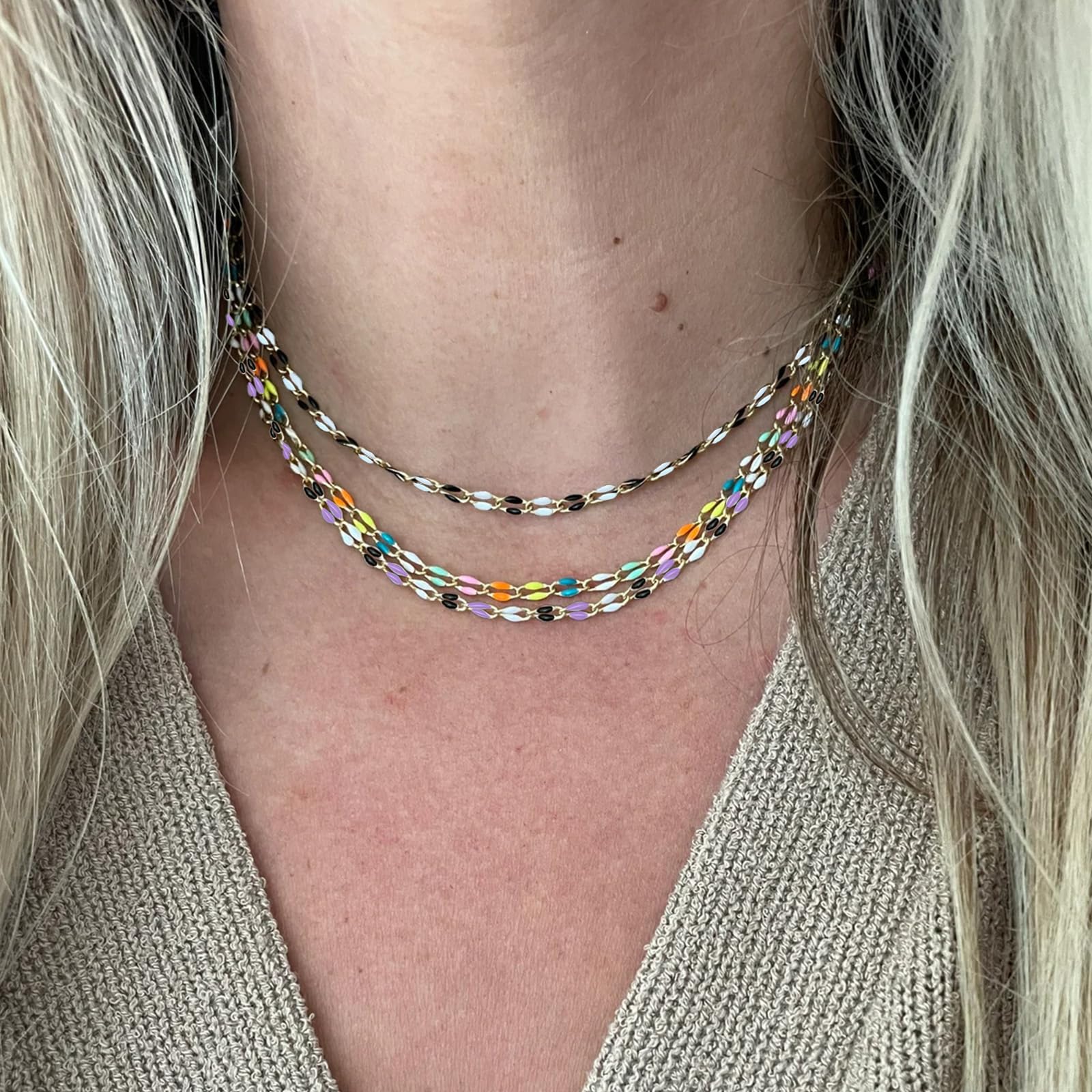 Catena smaltata colorata per la creazione di gioielli, in acciaio inox placcato oro 18 carati, catena a maglie smaltate per la creazione di gioielli fai da te