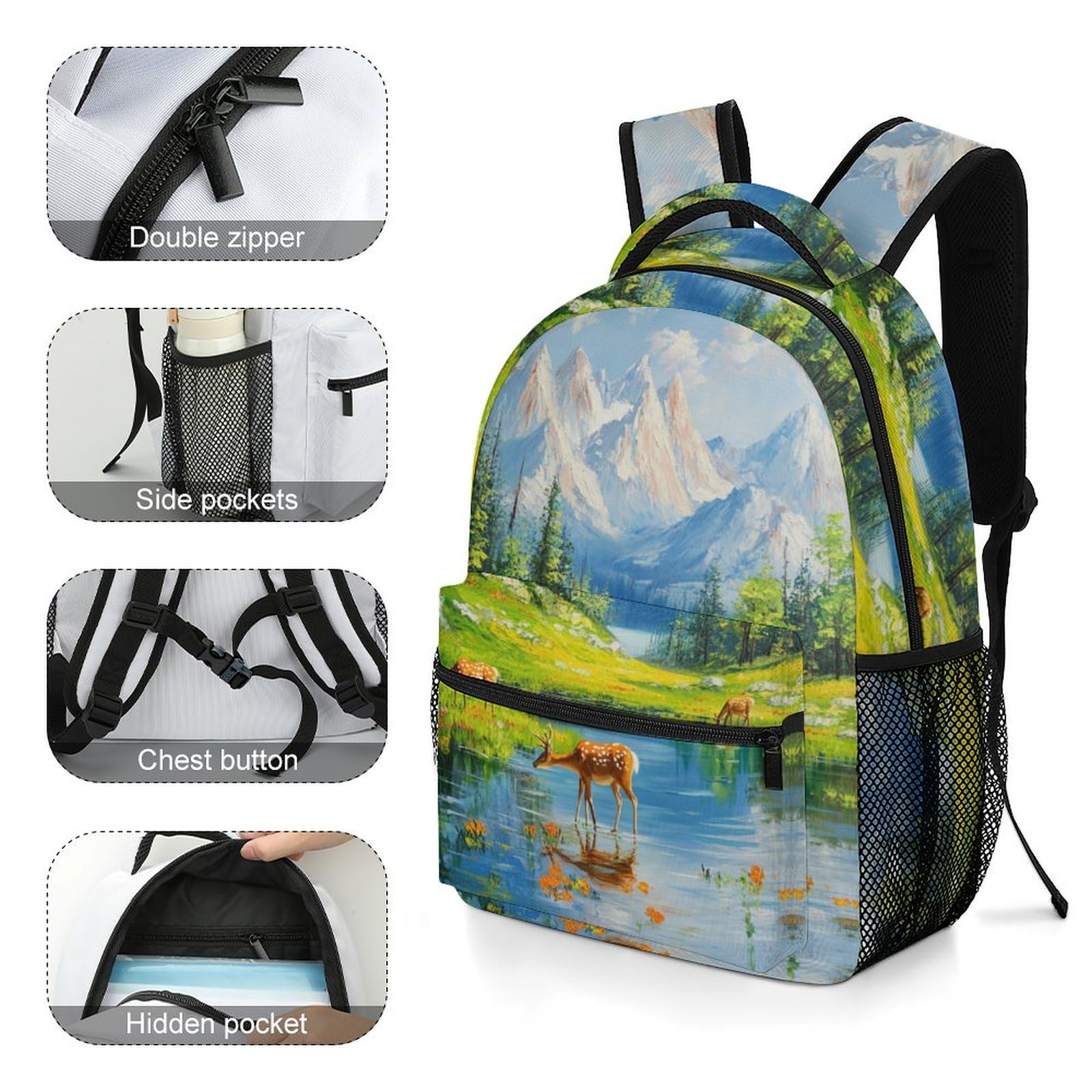 Montañas nevadas Mochila Escolar Infantil Hermosos Paisajes Morrals Con Bolsillos Laterales Bolsa Para Colegio Viaje Cámping Para Niñas Y Niños One Size