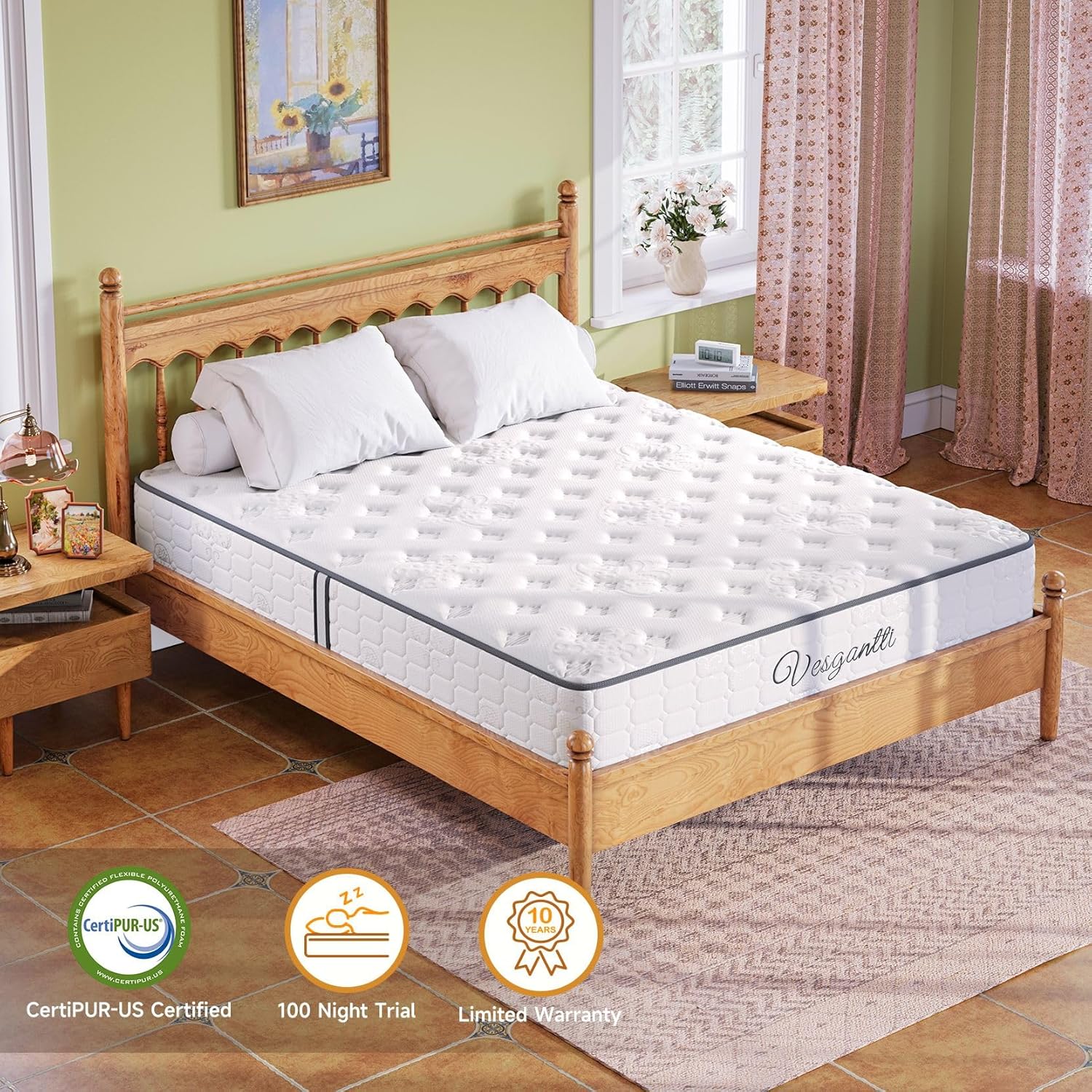 Vesgantti Full Size Mattress, 10 Inch Innerspring Hybrid Double Bed Mattress in a Box with Breathable Foam and Pocket Spring, Ergonomic Design, Medium Firm Feel