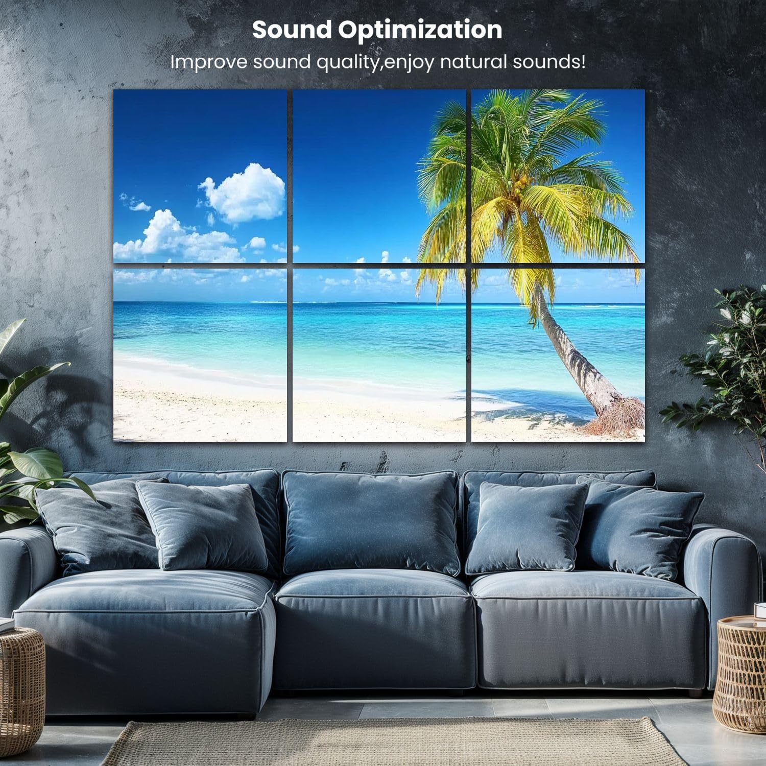 Art Acoustic Panels Scenic Coral Beach With Palm Tree 6 Pack Decorative Sound Absorbing Wall Panels 72x48" Noise Canceling Soundproof Padding Room Decor for Office