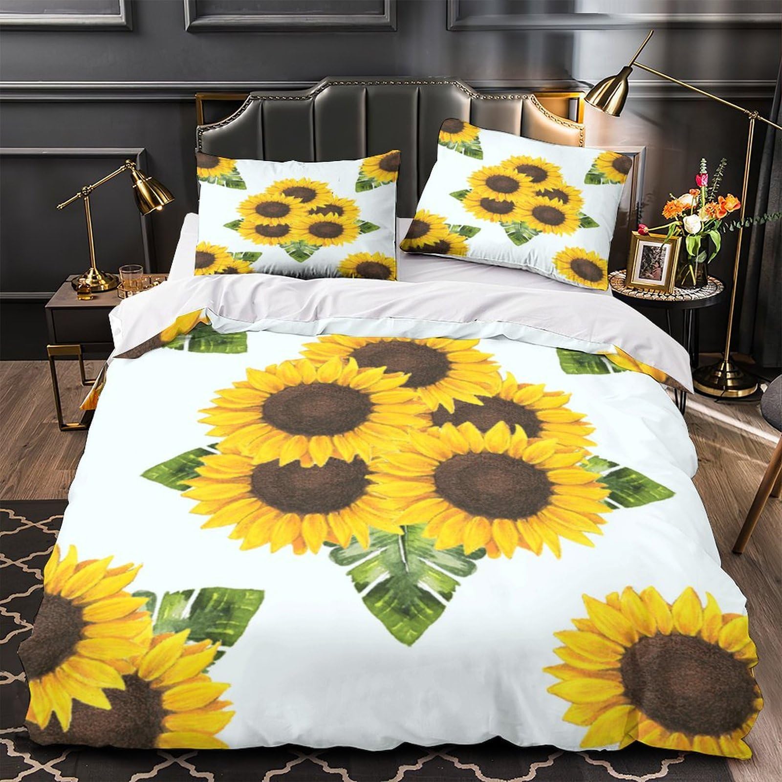 MMDASBVPE Sunflowers Blooming Quilt Cover 3D Print Anti-allergic 3 Pieces Bed Set Hidden Zipper Duvet Cover Ultra Soft All Season for Adults Kids Teens Women Youth Teenagers Double（200x200cm）