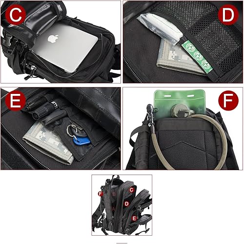 Miniatura 7 de Mochila táctica militar pequeña de 30L con parche de bandera para exteriores, 16.5" x 11" x 9"