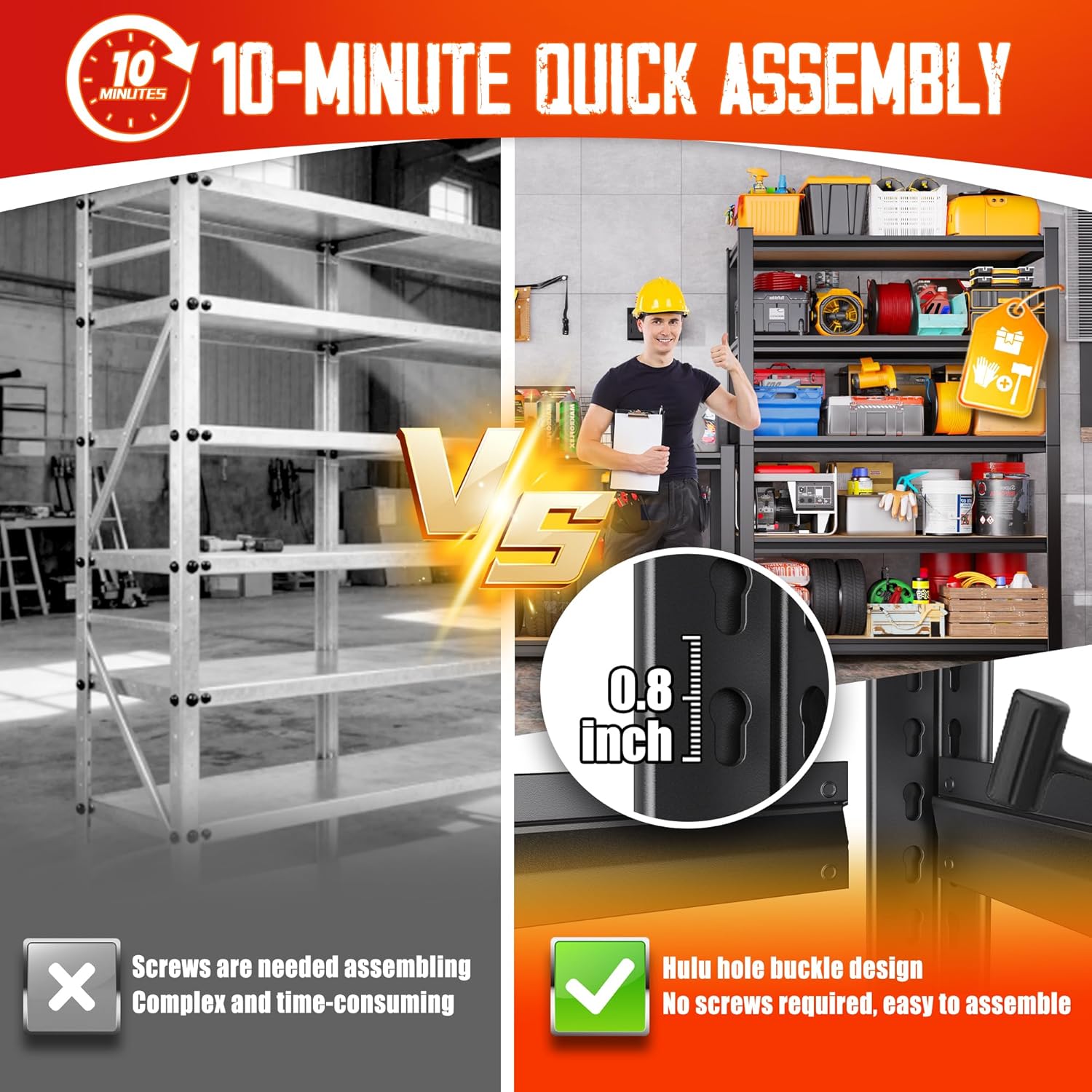 Garage Shelving-2050 lbs 5 Tier Storage Shelves,Adjustable Heavy Duty Metal Shelving Unit and Storage Large Rack,Utility Steel Shelf for Warehouse Industrial Pantry Basement -78"x45"x20",Black