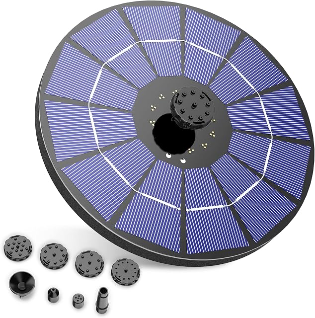 AISITIN 3.5W Solar Fountain Pump Backup Circle Solar Water Pump Floating Fountain, 6 Nozzles, for Bird Bath, Fish Tank, Pond Garden
