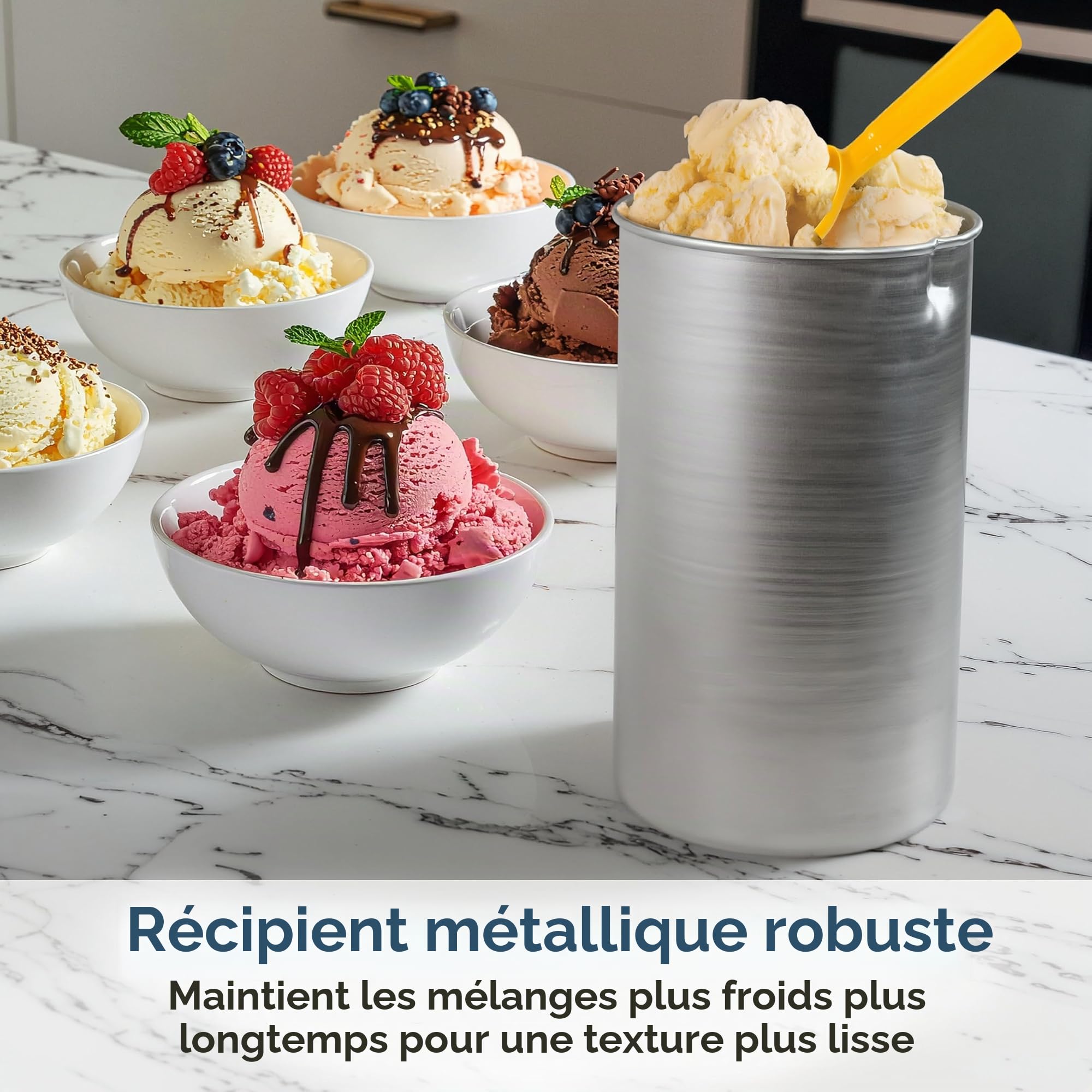Nostalgia Seau électrique pour crème glacée avec poignée de transport facile, fait 4 litres en quelques minutes, yaourt glacé, gelato, fabriqué à partir de bois véritable