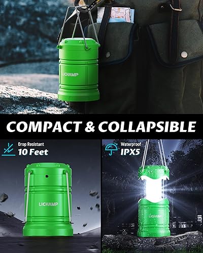 Miniatura 6 de Lichamp Paquete de 4 linternas LED para acampar, luces de campamento con pilas, linterna plegable LED, kit de suministros de emergencia portátil,