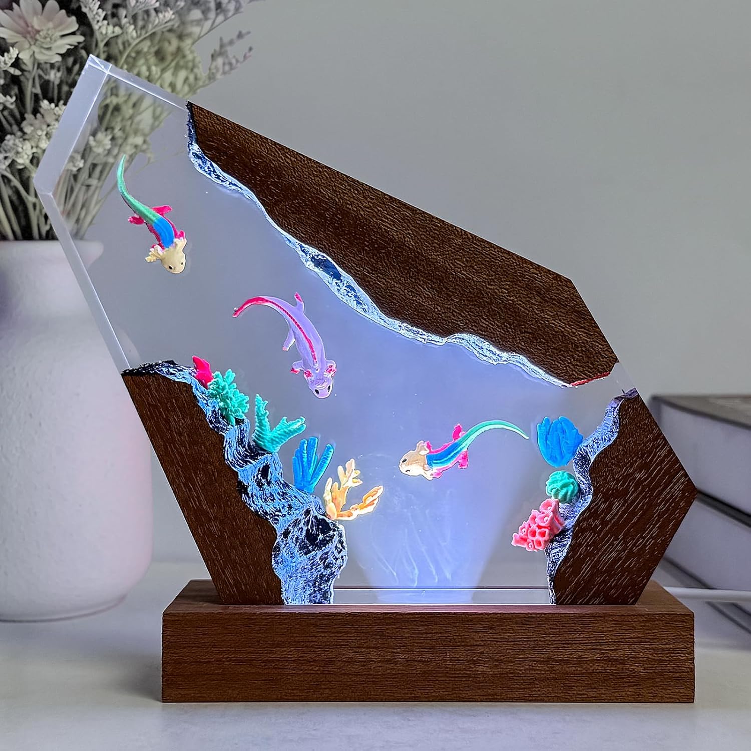 Axolotl Ocean Resin Lamp, Handmade Resin Night Light for Home Office Decor