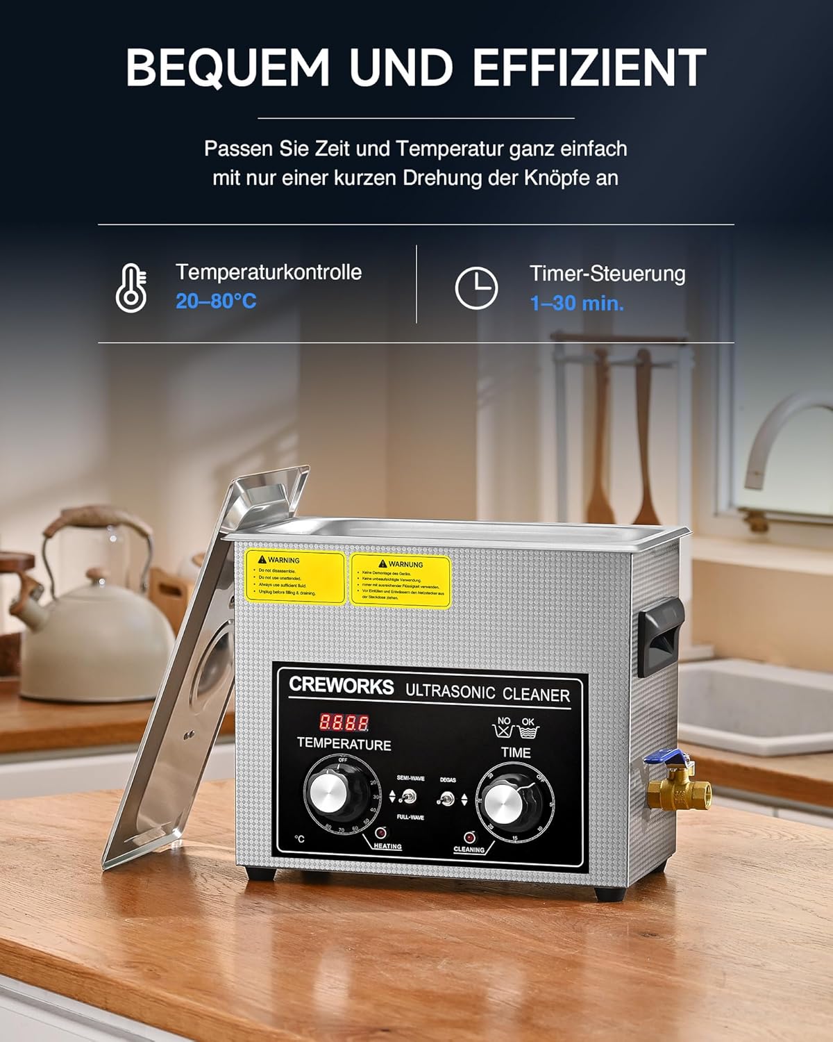 Conținut pachet aparat de curățare cu ultrasunete CREWORKS