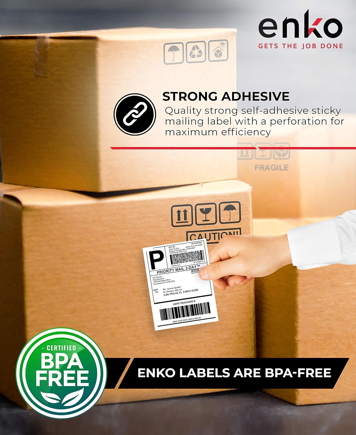 enKo Products - 4" x 6" Fanfold Direct Thermal Labels - White Shipping Labels, Perforated, Permanent Adhesive for Rollo, Zebra Printers (4 Stack, 2000 Labels) 500 Labels / Stack - Commercial Grade