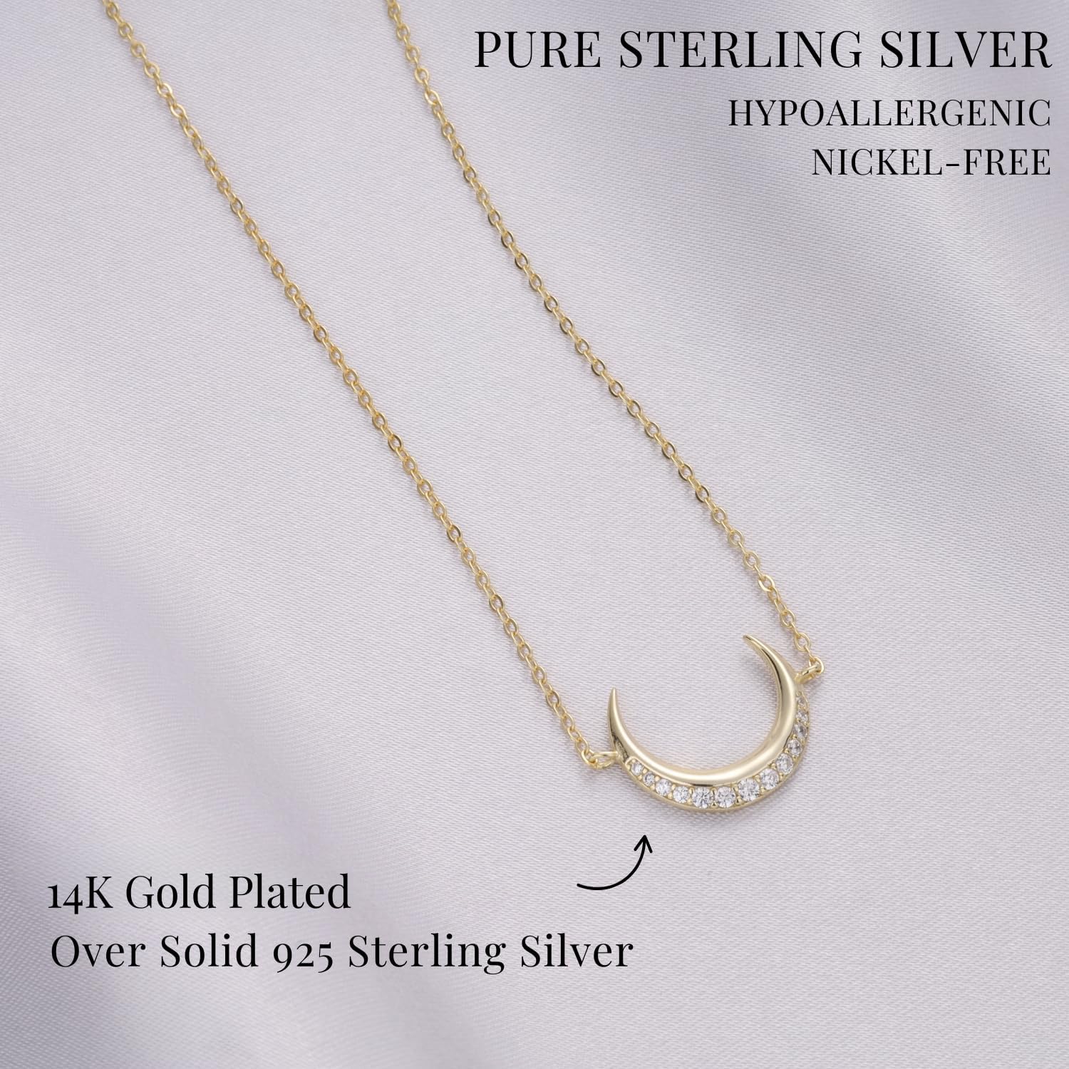 GAVU 925 Sterling Silver Necklace for Women, Dainty Crescent Moon Necklace for Women - Image 3