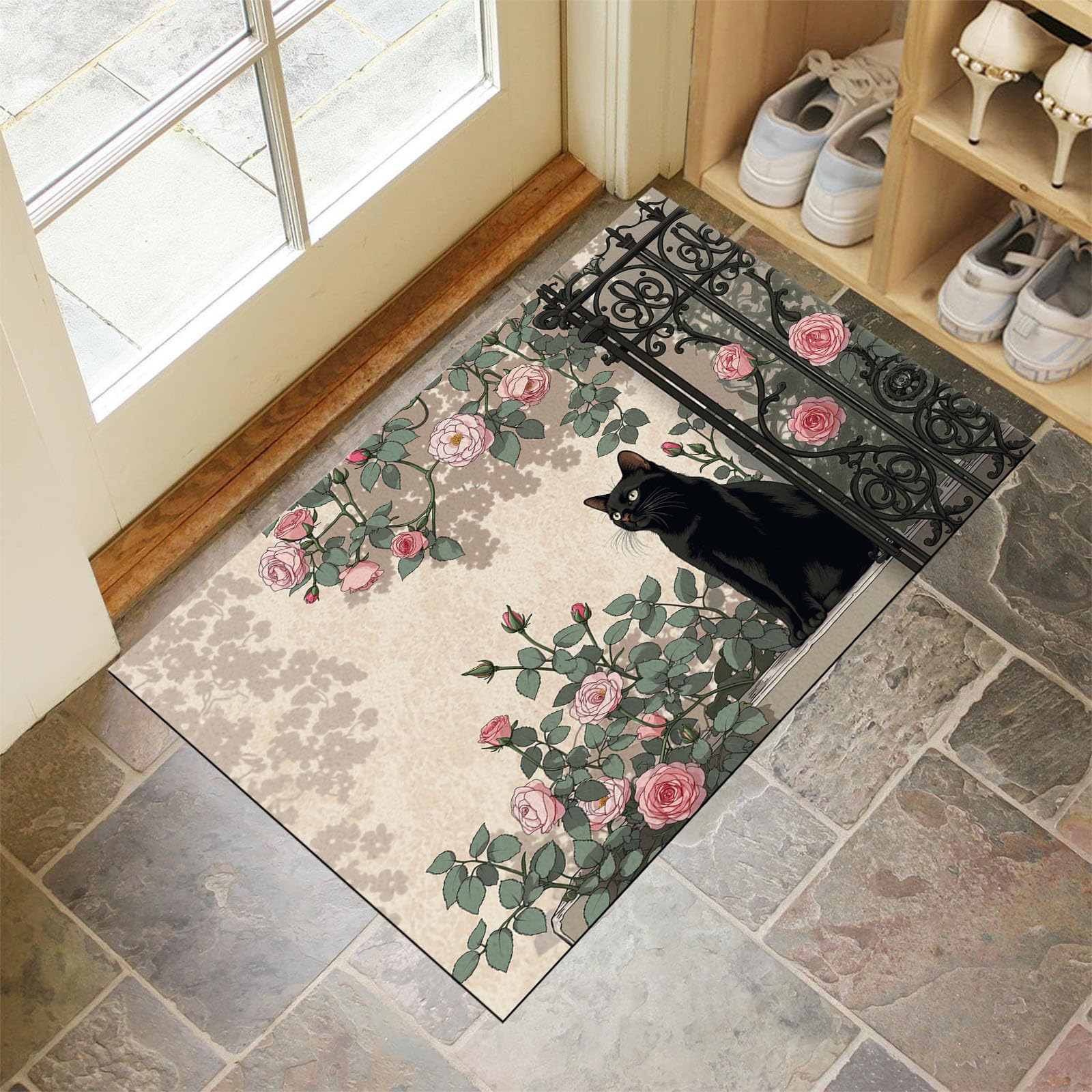 Tapis entree interieur lavable et antiderapant en TPR beige