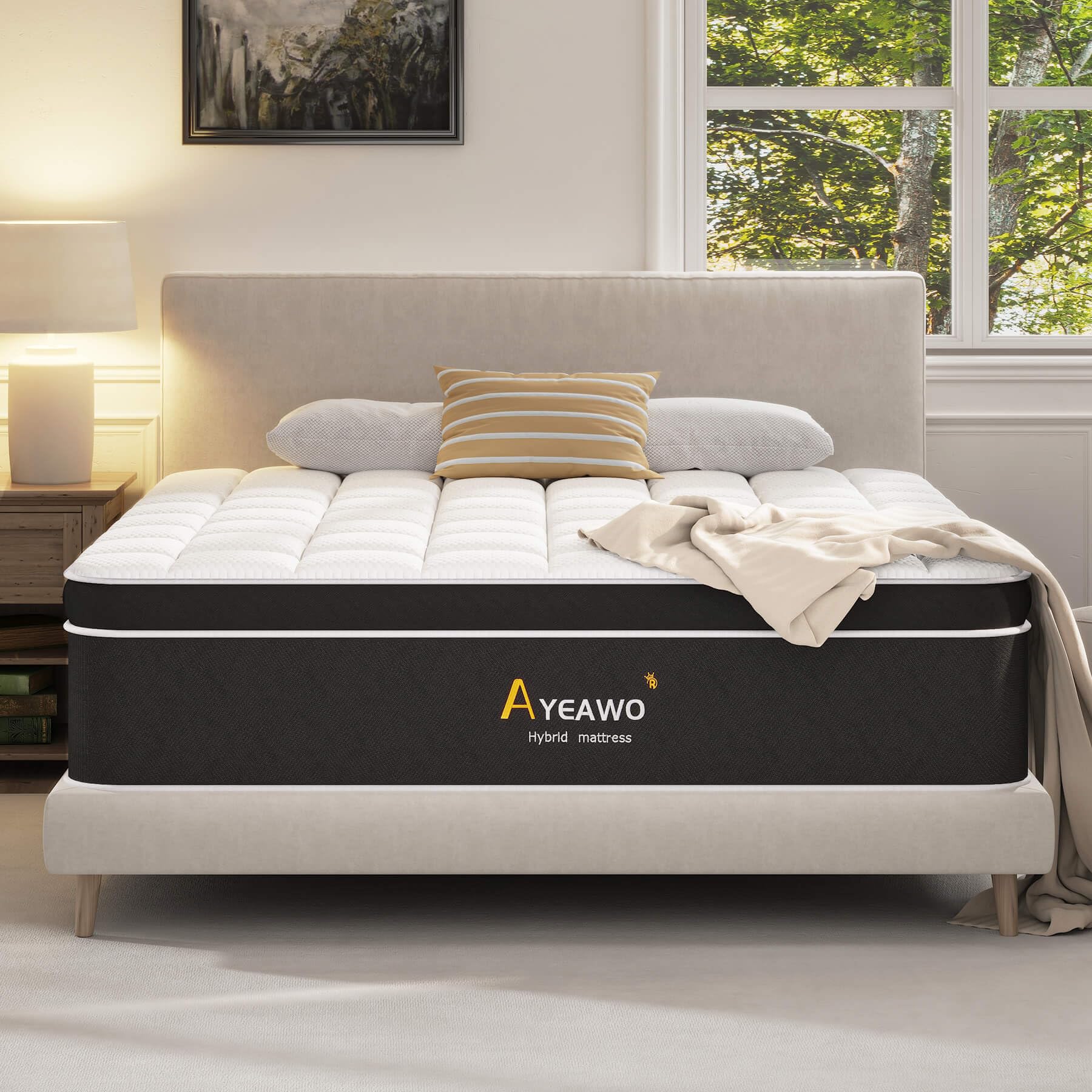 Photo 1 of Ayeawo California King Mattress in a Box, 12 Inch Premier Cal King Hybrid Mattress with Gel Memory Foam & Pocket Spring, Motion Isolation & Pressure Relief, Medium Firm California King Bed