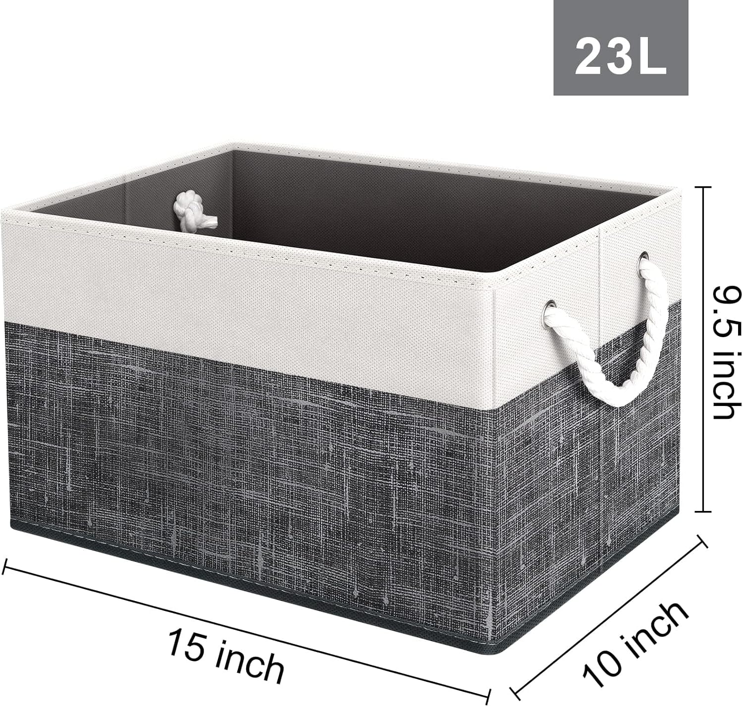 Fab totes Storage Bins 6-Pack, Foldable Storage Baskets for Organizing Toys, Books, Shelves, Closet, Large Storage Box with Rope Handles, Sturdy Organizer Bins, White & Black