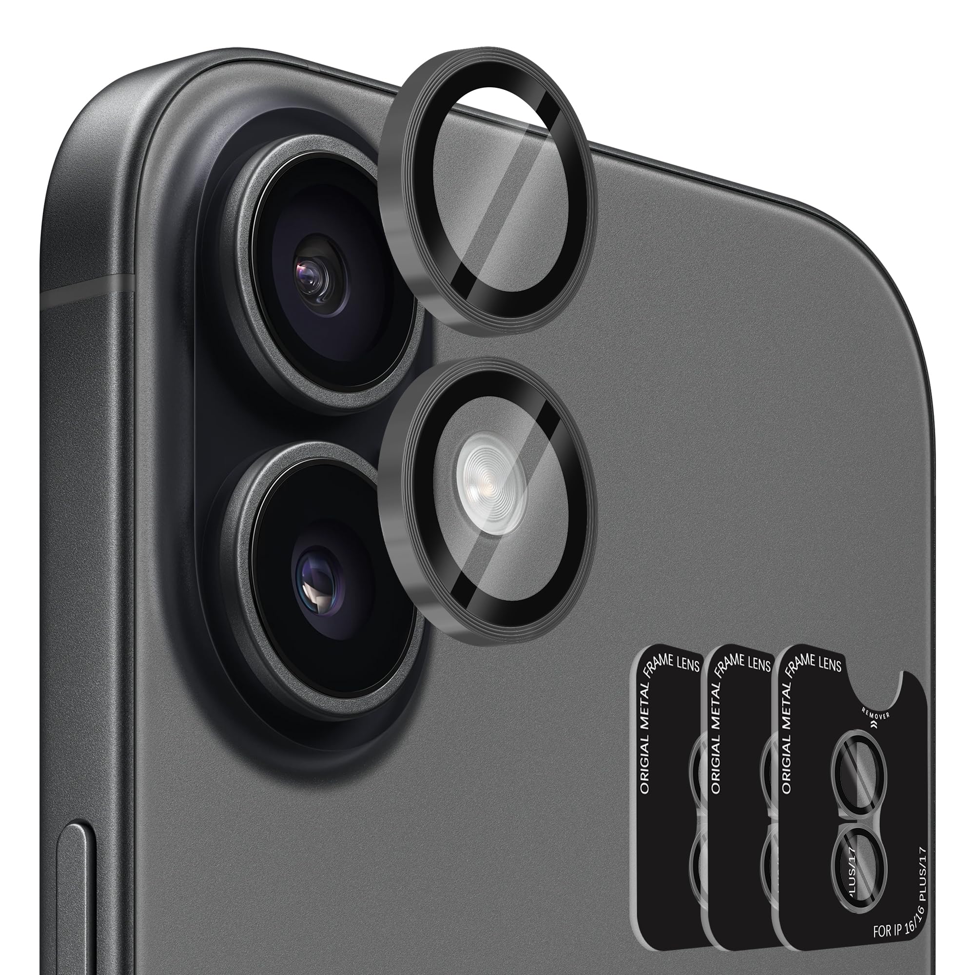 Orzero 9H Glass Camera Lens Protector for iPhone 17/16/16 Plus-Grey, 3 Set