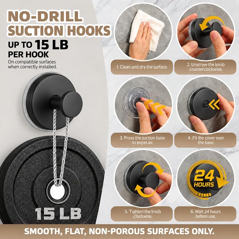 Supopular 15 lb Suction Cup Hooks – No drill mounting mechanism