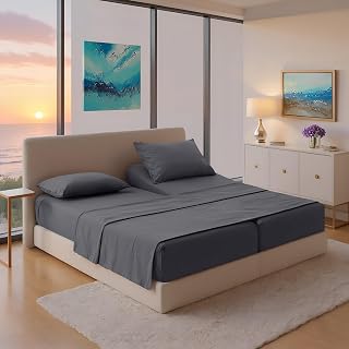 100% Egyptian Cotton Split King Sheets Sets for Adjustable Bed - Luxury 1200 Thread Count Sleep Number Sheets Split Top King (Dark Grey), Cooling, Sateen Weave 17" Deep Pocket Sheet