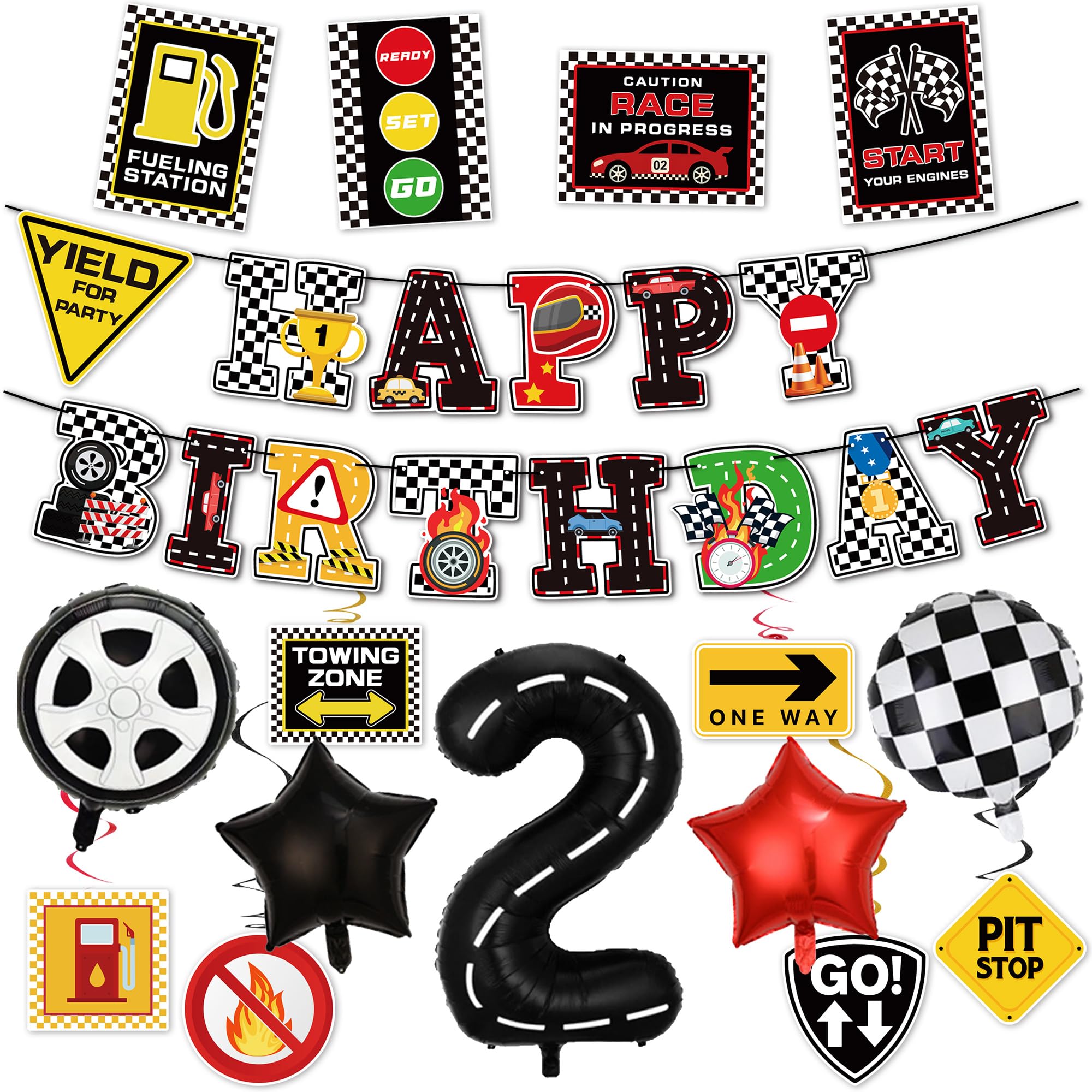 'Two Fast' Happy Birthday Banner - Race Car Themed 2nd Birthday Party Decorations For Boys